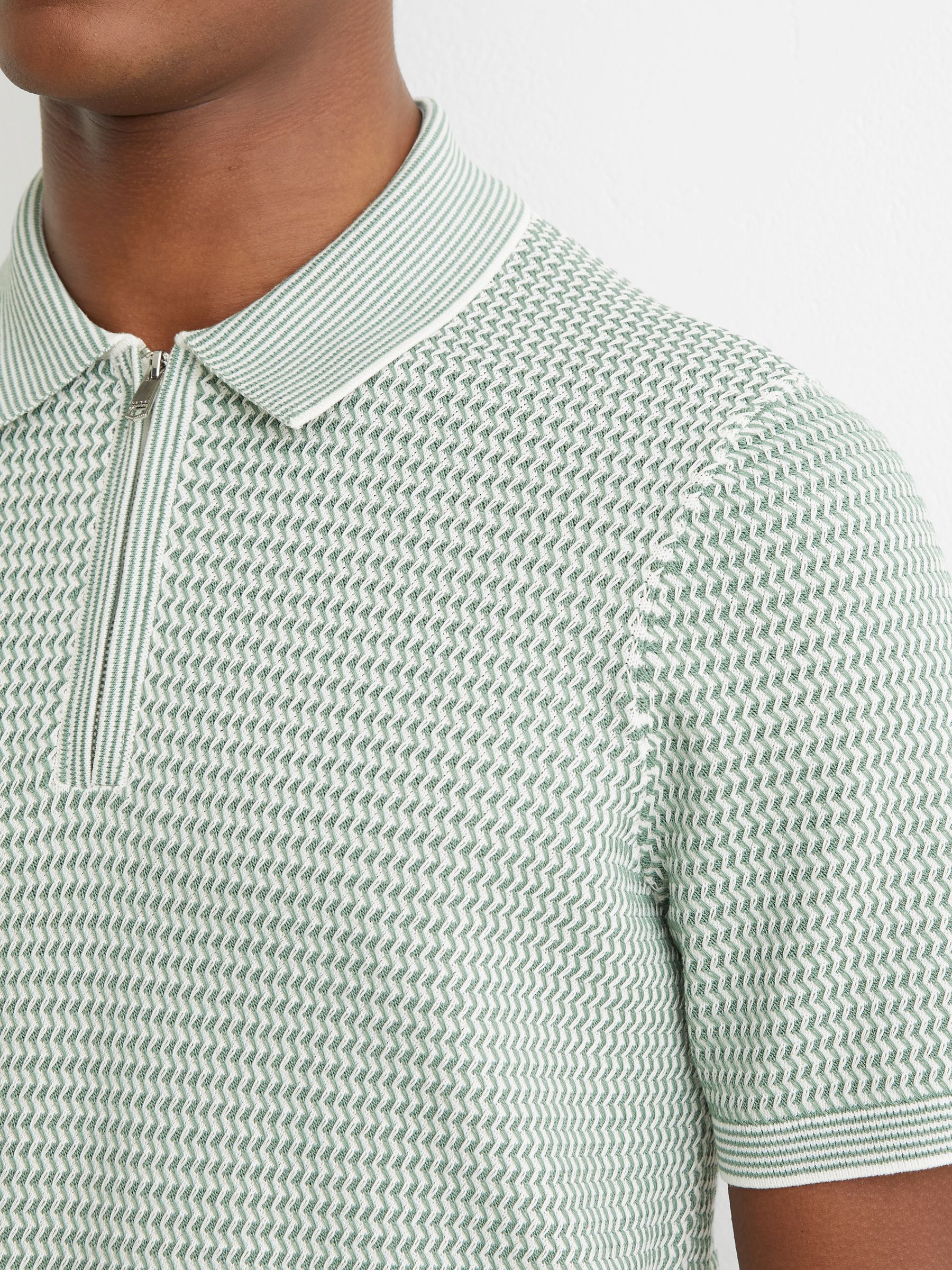 Textured-Knit Half-Zip Polo Shirt in Soft Sage Green - Image 4 of 7