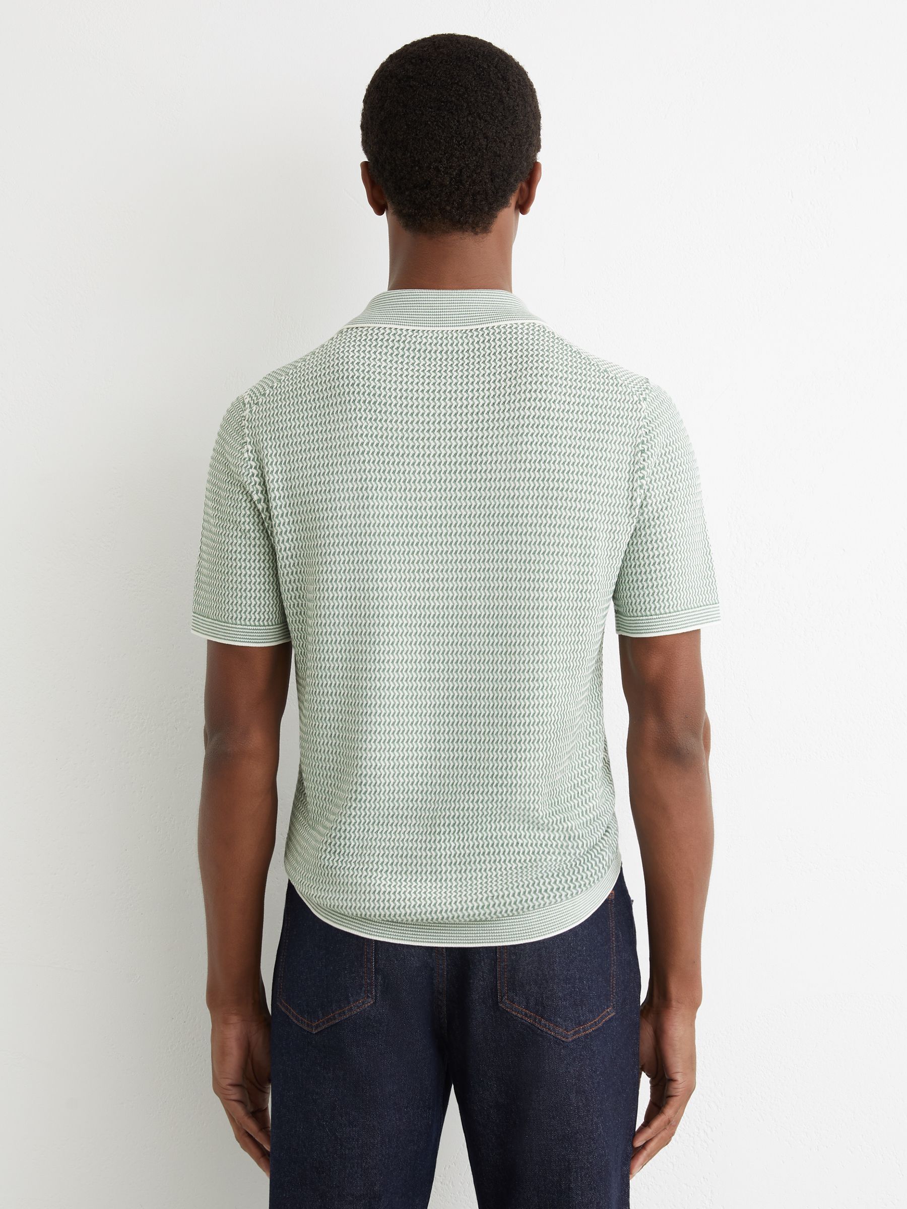 Textured-Knit Half-Zip Polo Shirt in Soft Sage Green - Image 6 of 7