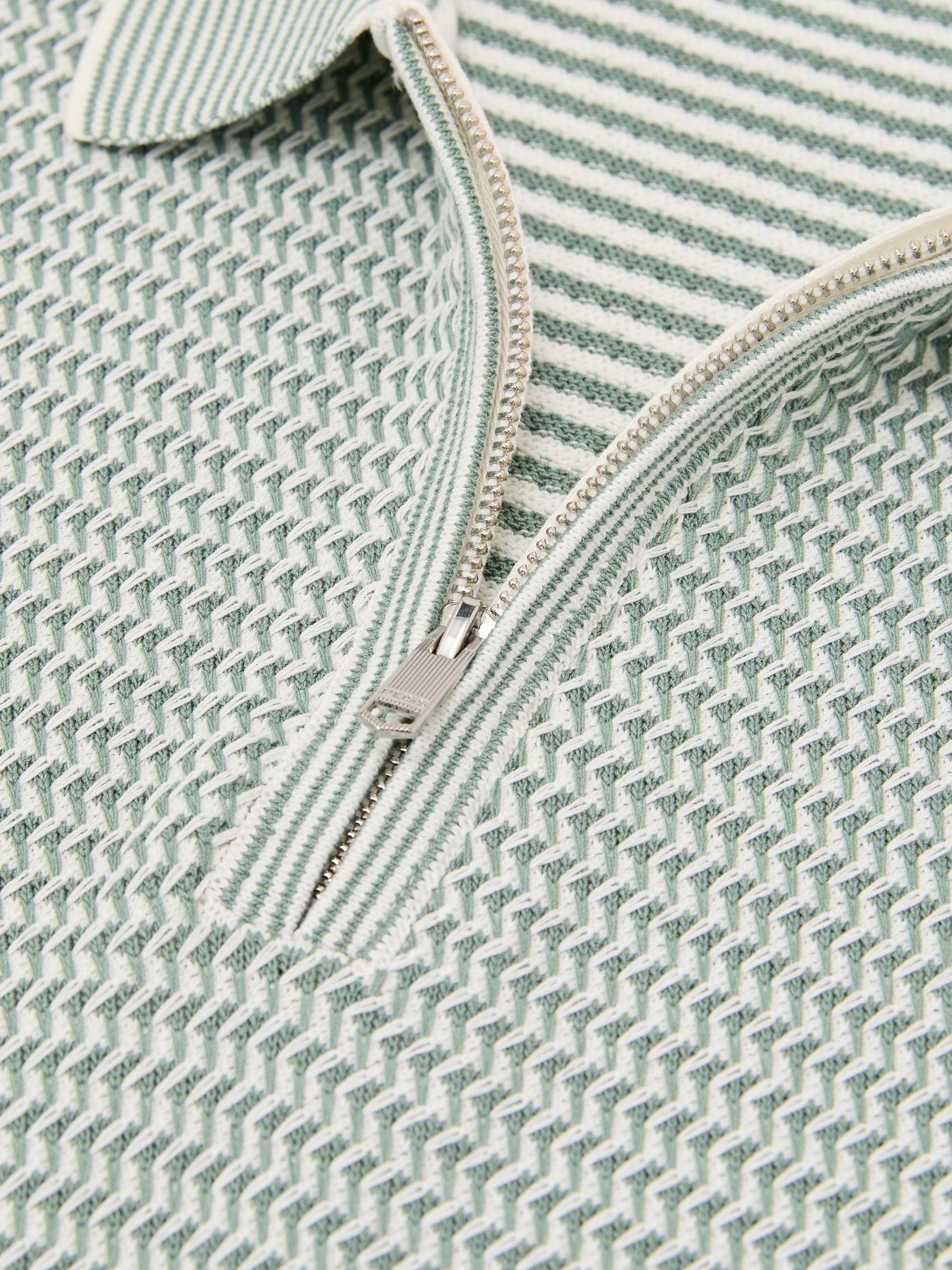 Textured-Knit Half-Zip Polo Shirt in Soft Sage Green - image 3