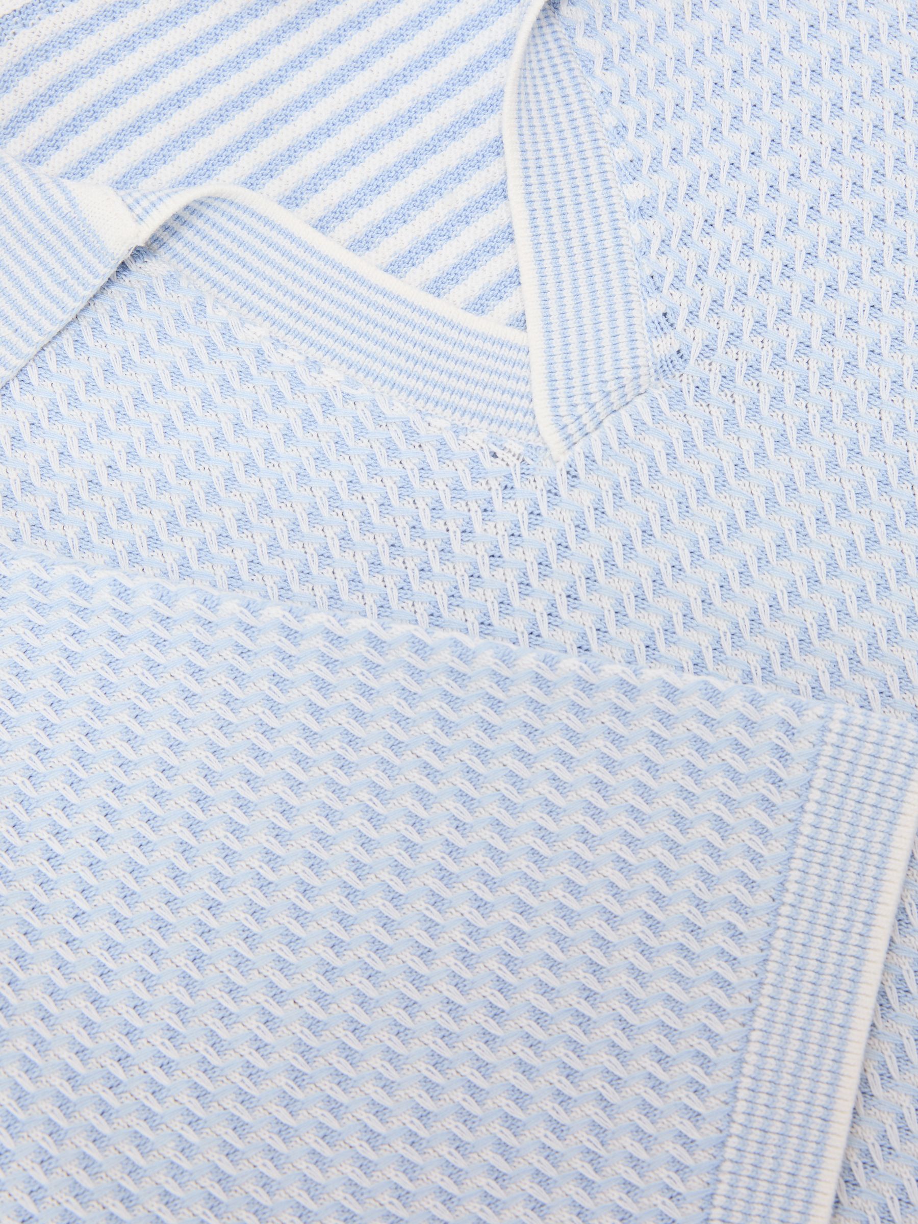 Open-Collar Textured-Knit Polo Shirt in Soft Blue - Image 6 of 6
