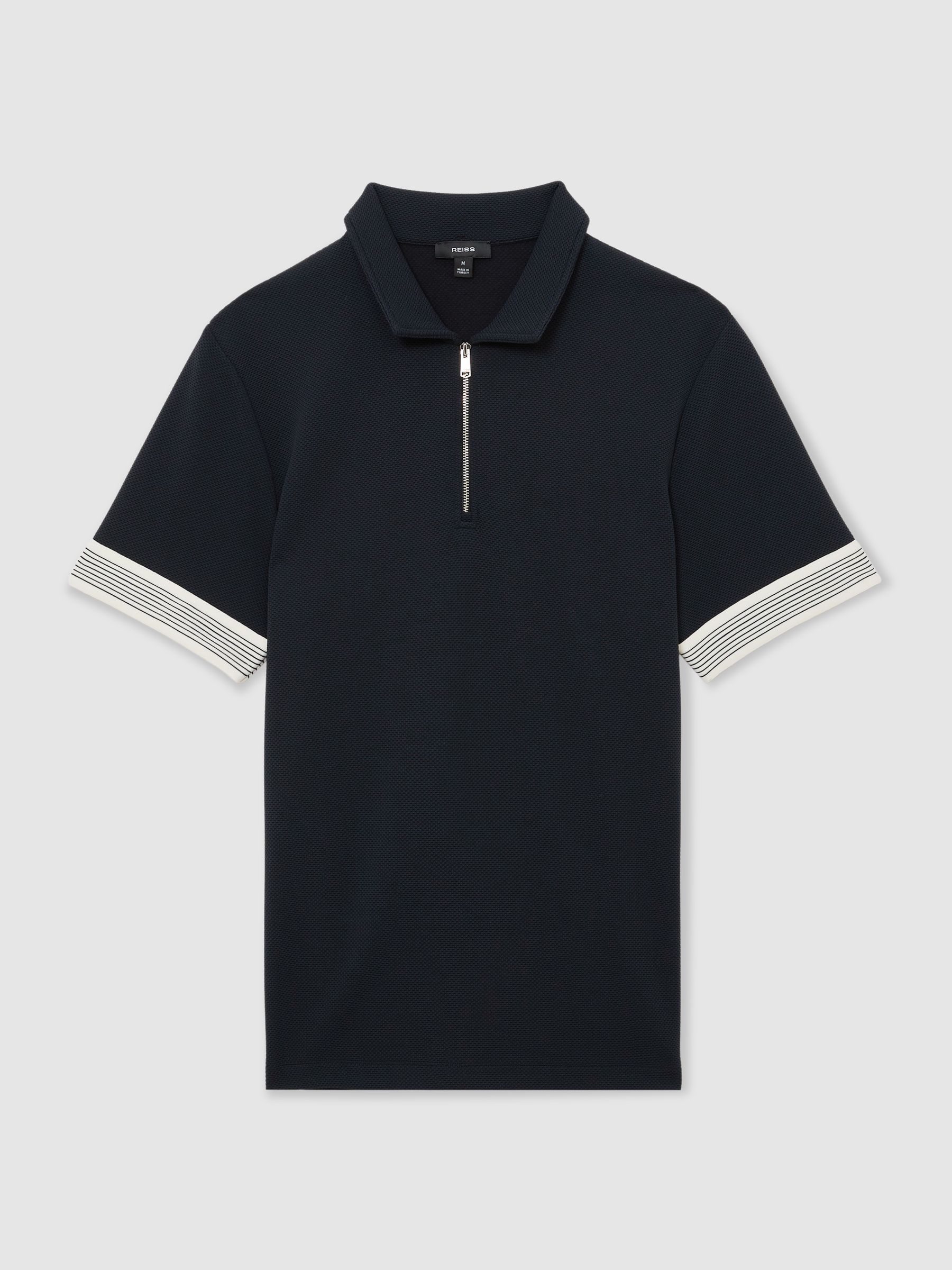 Sleeve-Trim Half-Zip Polo Shirt in Navy - image 1