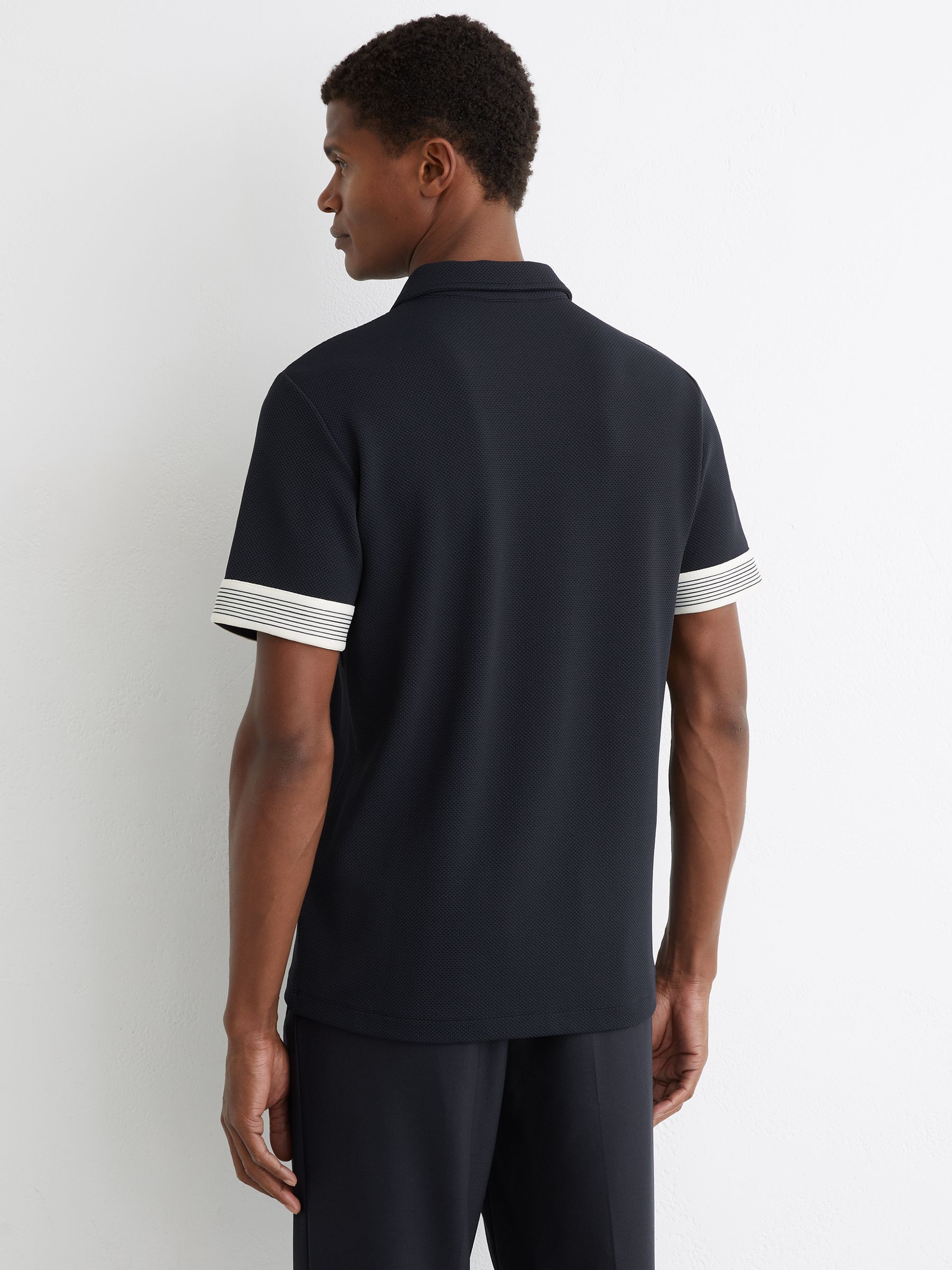 Sleeve-Trim Half-Zip Polo Shirt in Navy - image 3