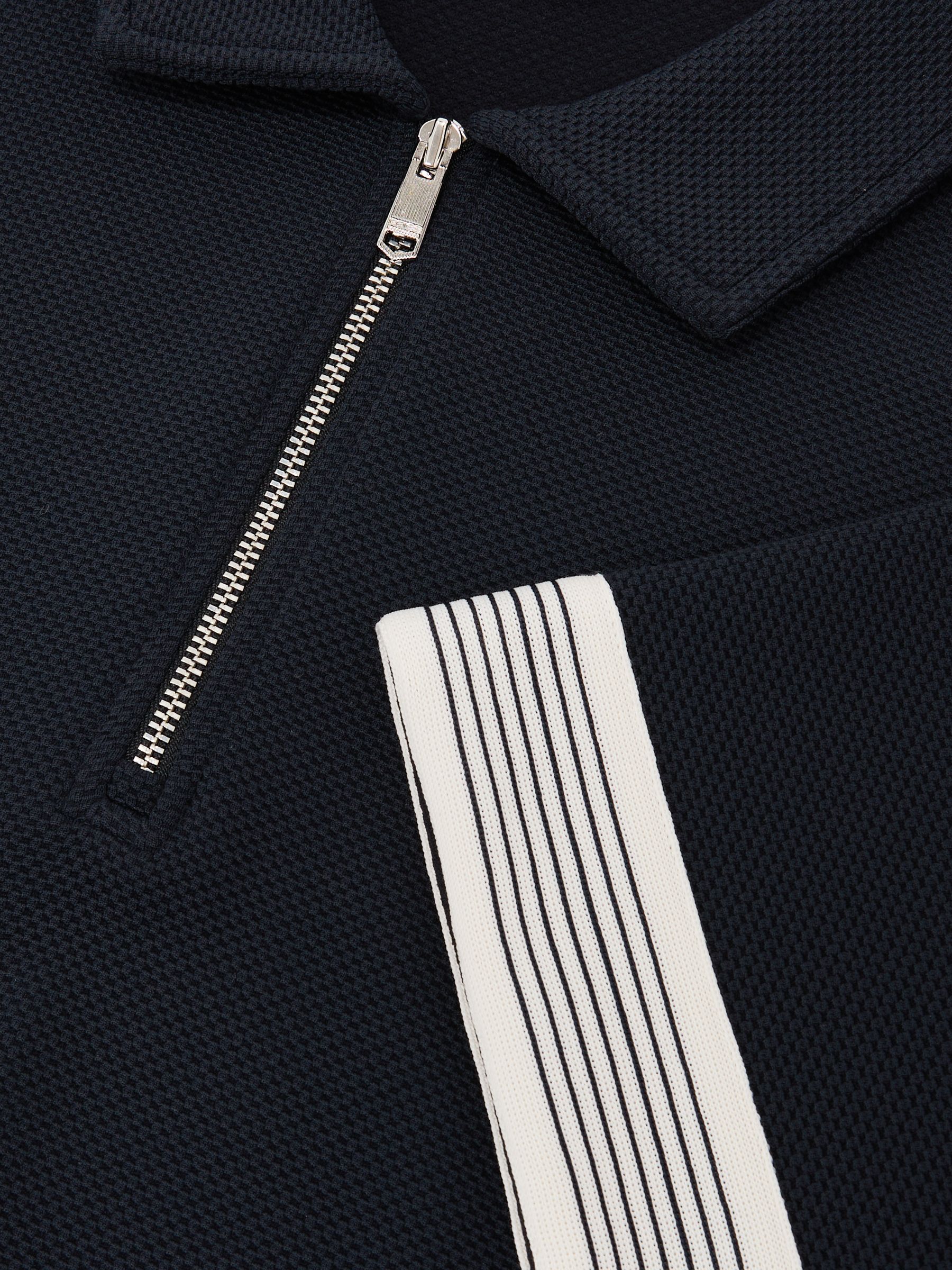 Sleeve-Trim Half-Zip Polo Shirt in Navy - image 4