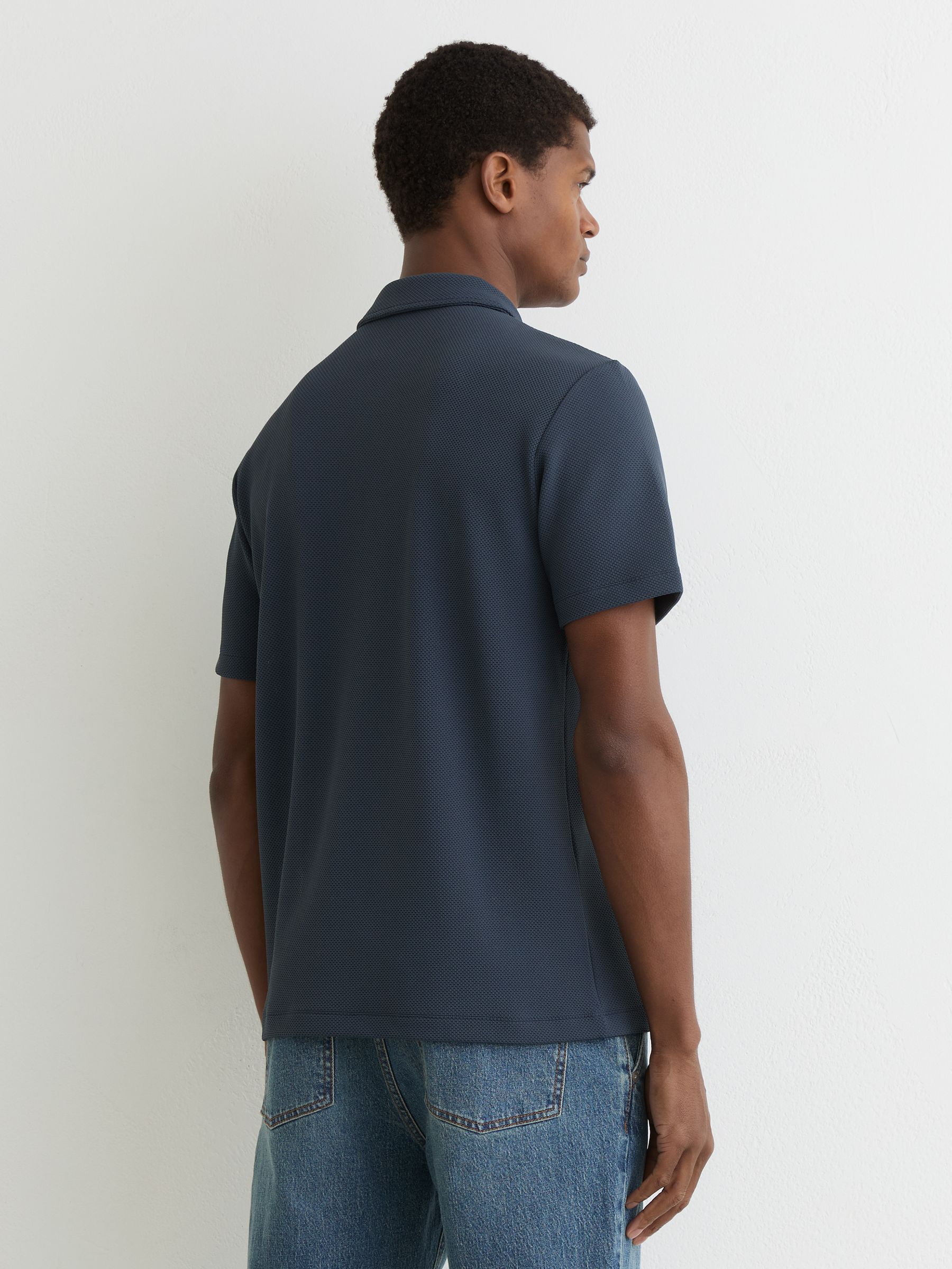 Half-Zip Textured Polo Shirt in Airforce Blue - image 4