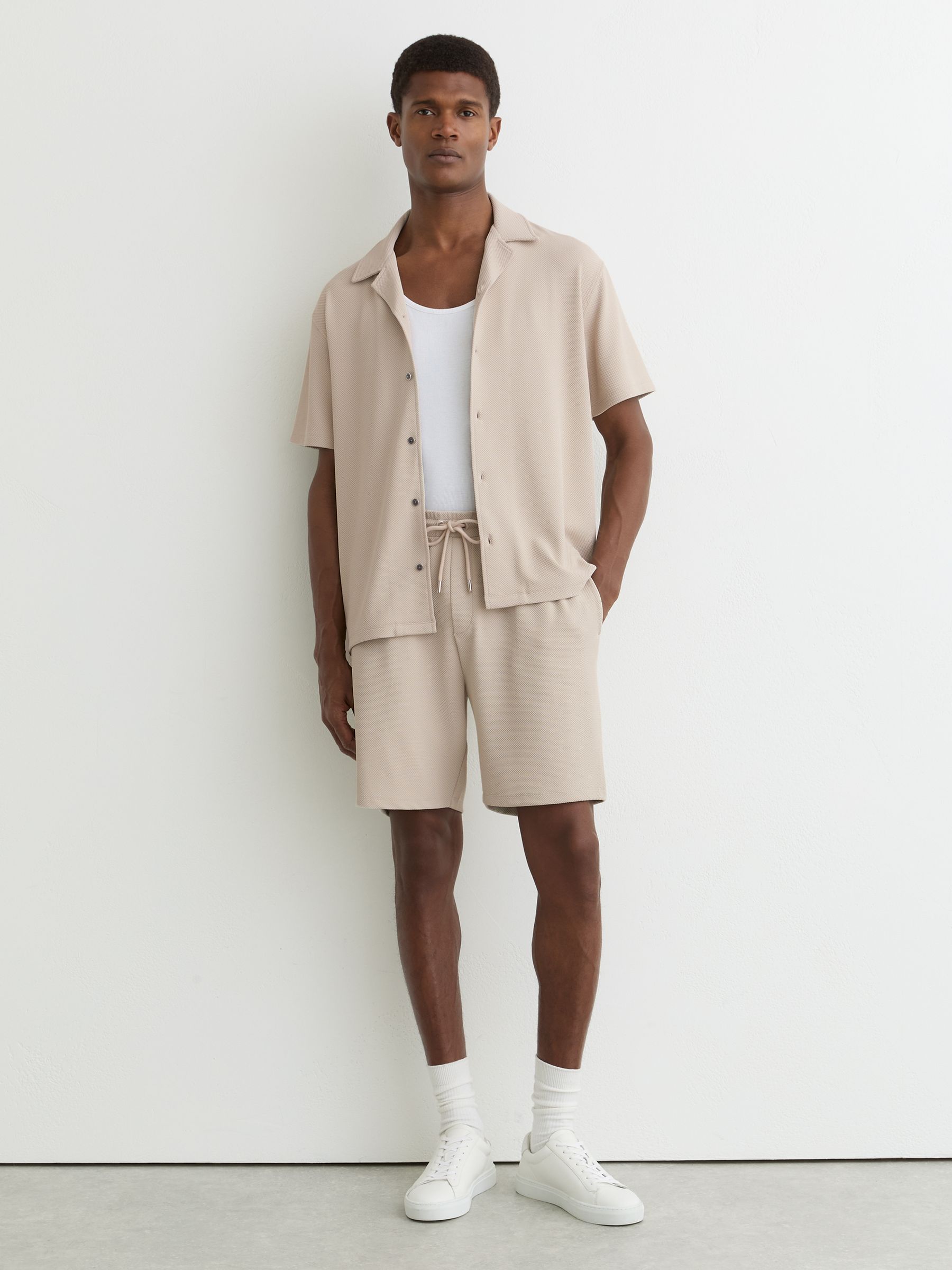 Textured Drawstring Shorts in Stone - Image 1 of 6