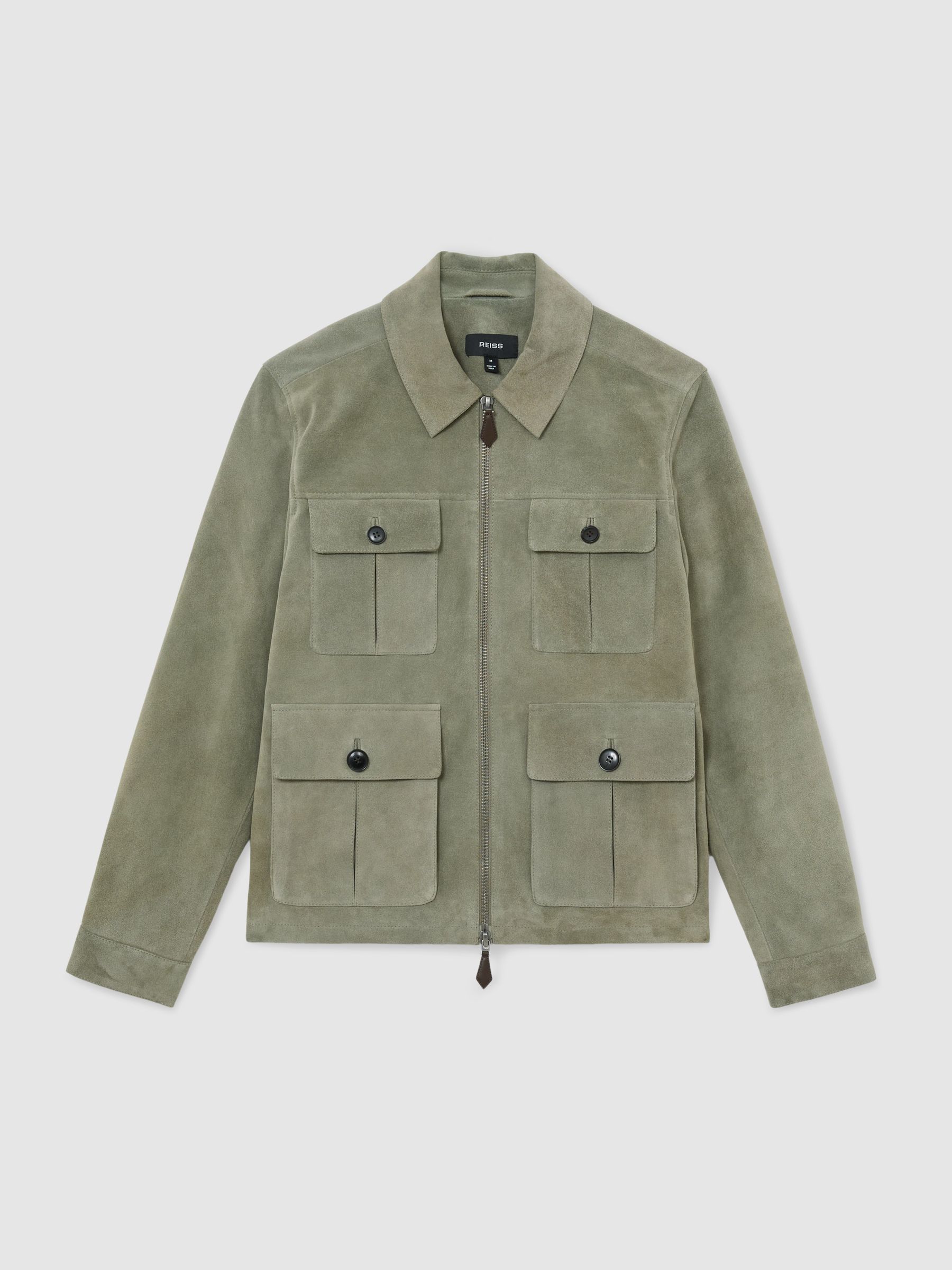 Suede Four-Pocket Zip-Through Jacket in Green - image 1