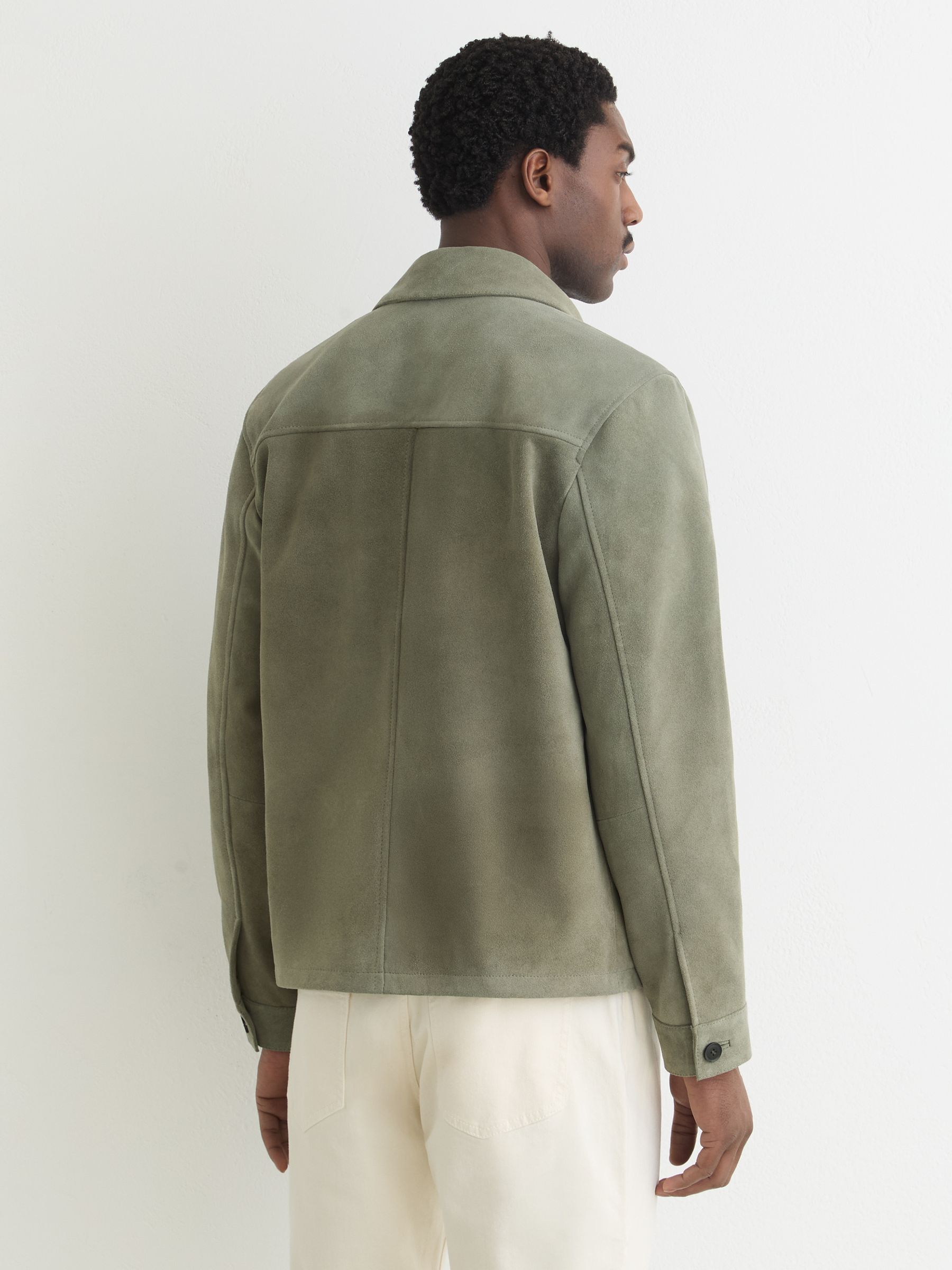 Suede Four-Pocket Zip-Through Jacket in Green - Image 5 of 8