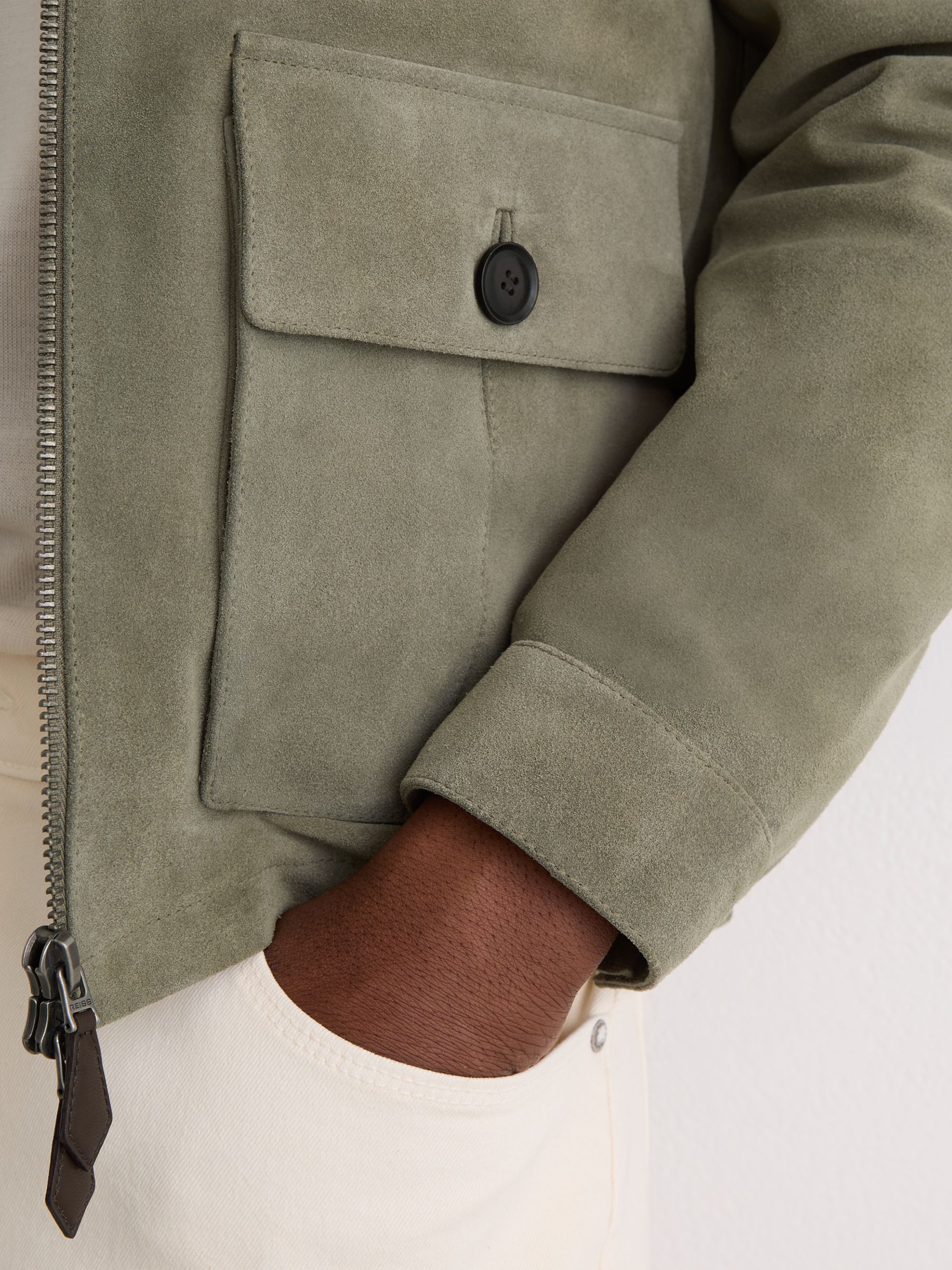 Suede Four-Pocket Zip-Through Jacket in Green - image 5