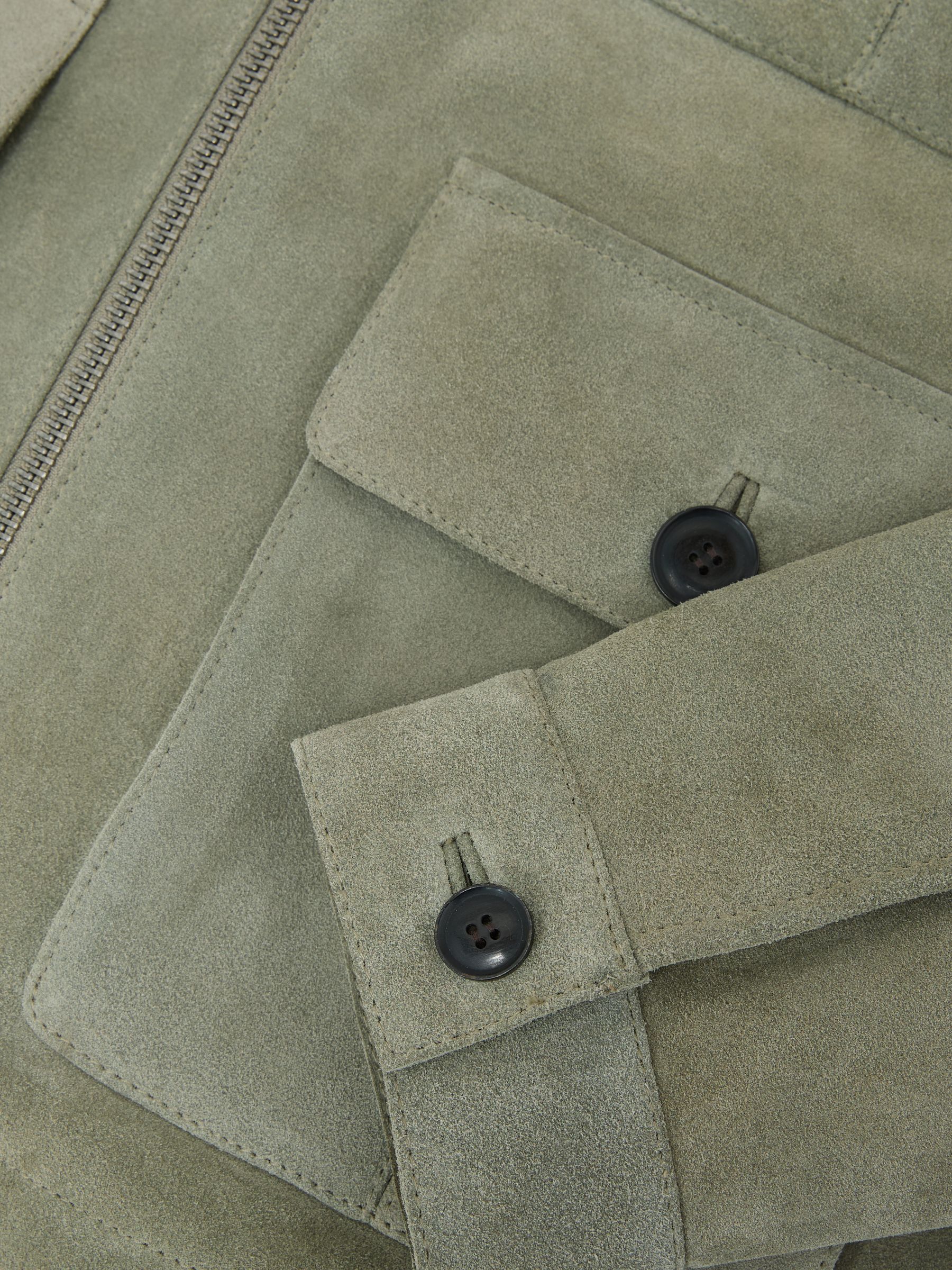 Suede Four-Pocket Zip-Through Jacket in Green - image 2