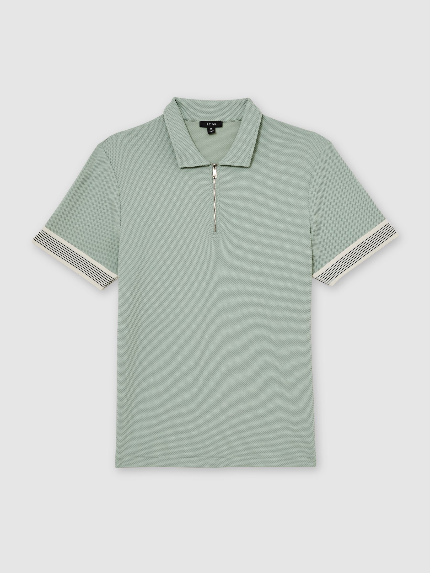 Sleeve-Trim Half-Zip Polo Shirt in Mint Green - image 1