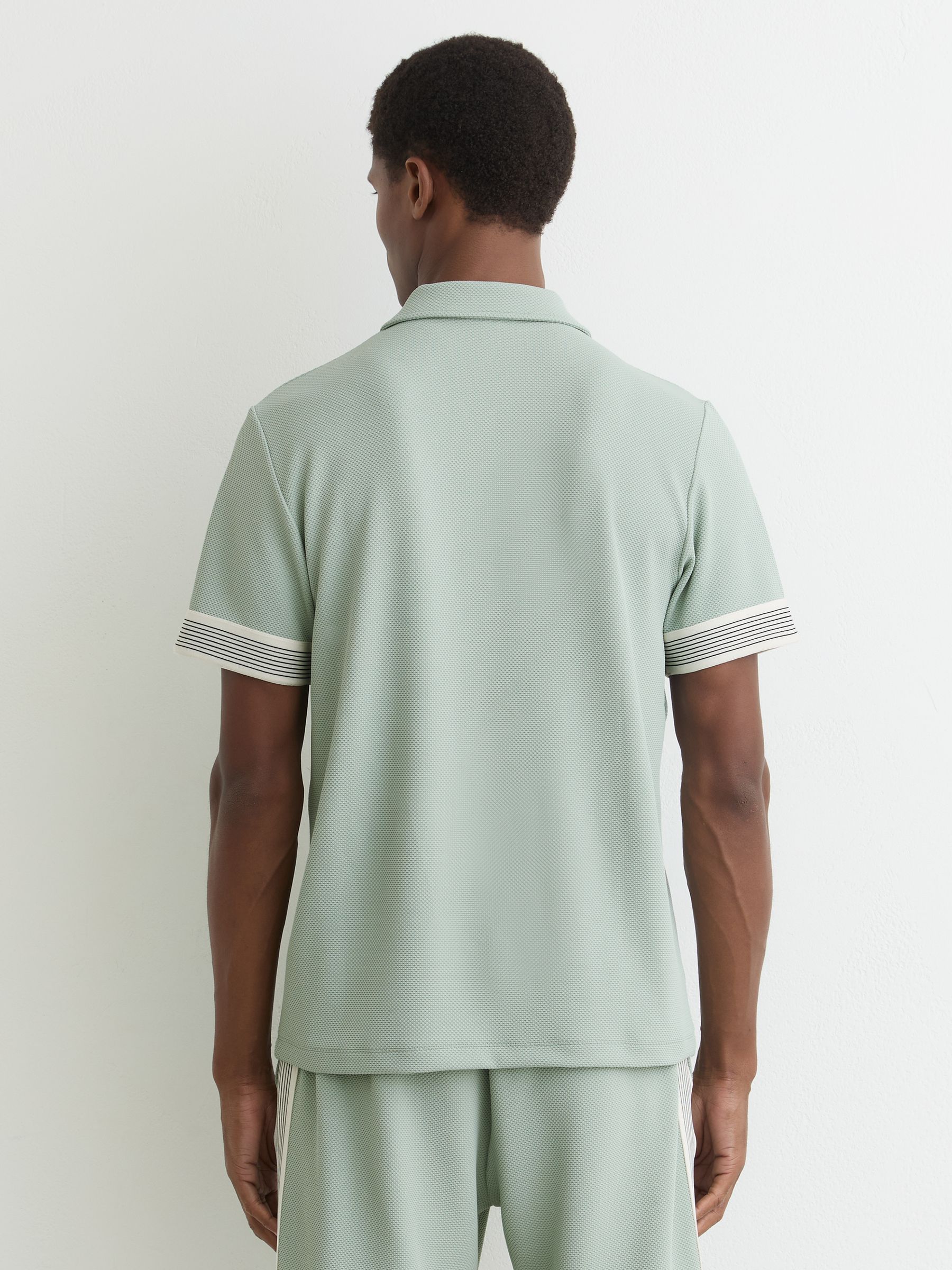 Sleeve-Trim Half-Zip Polo Shirt in Mint Green - image 4