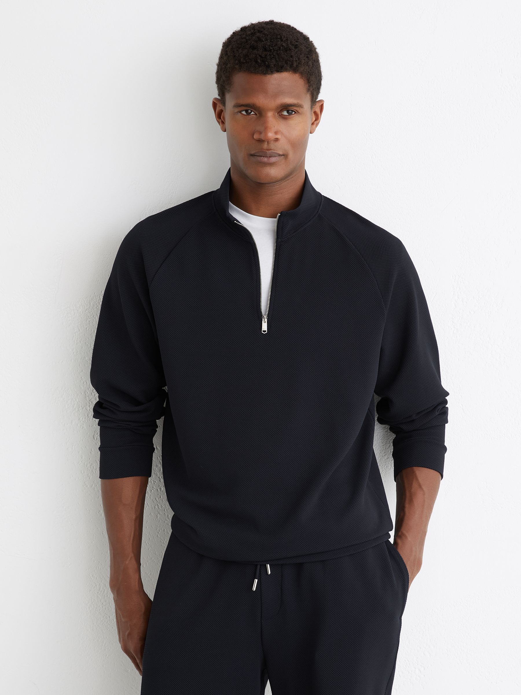 Textured Half-zip Funnel-neck Jumper