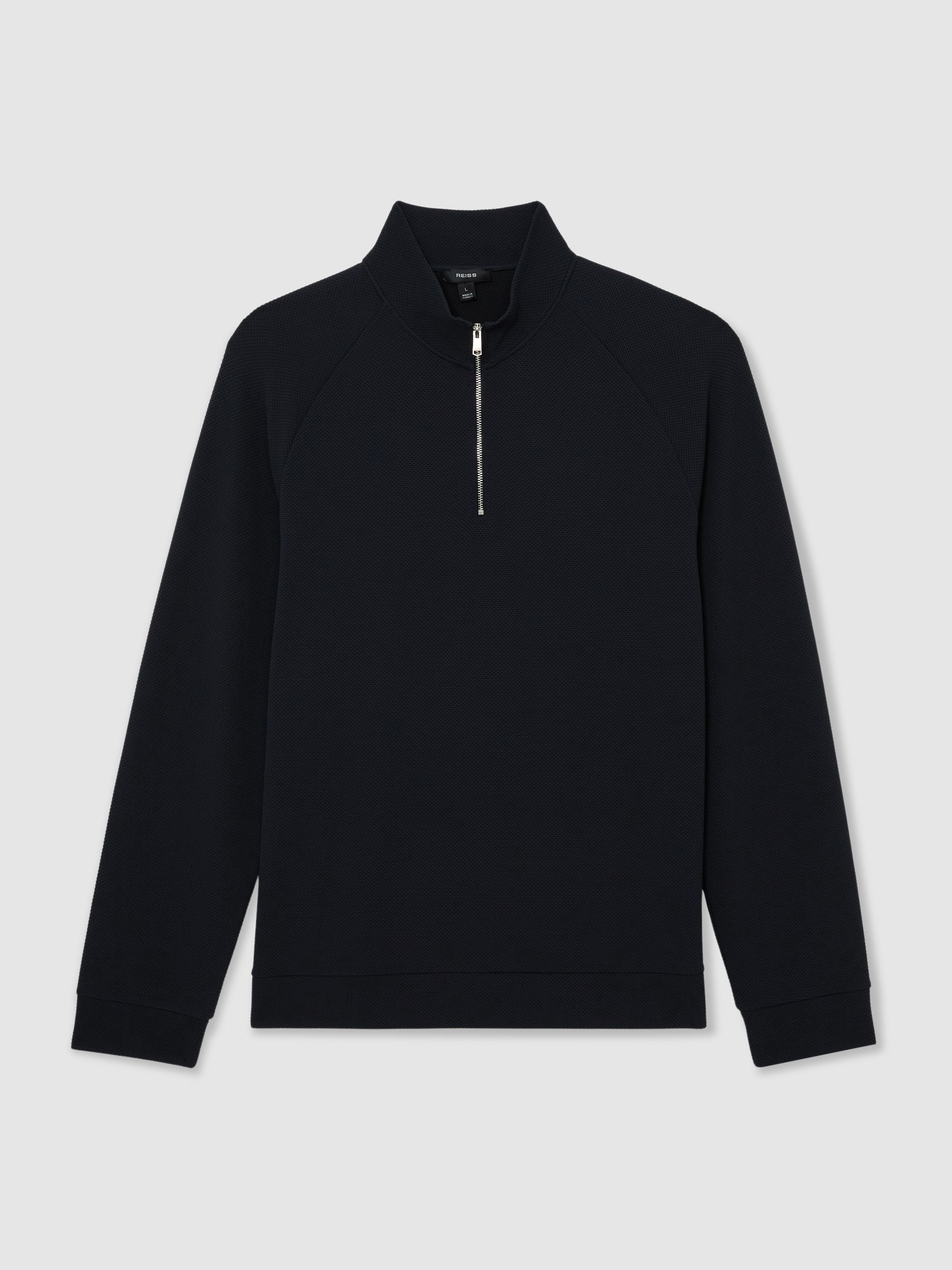 Textured Half-Zip Funnel-Neck Jumper in Navy - image 1