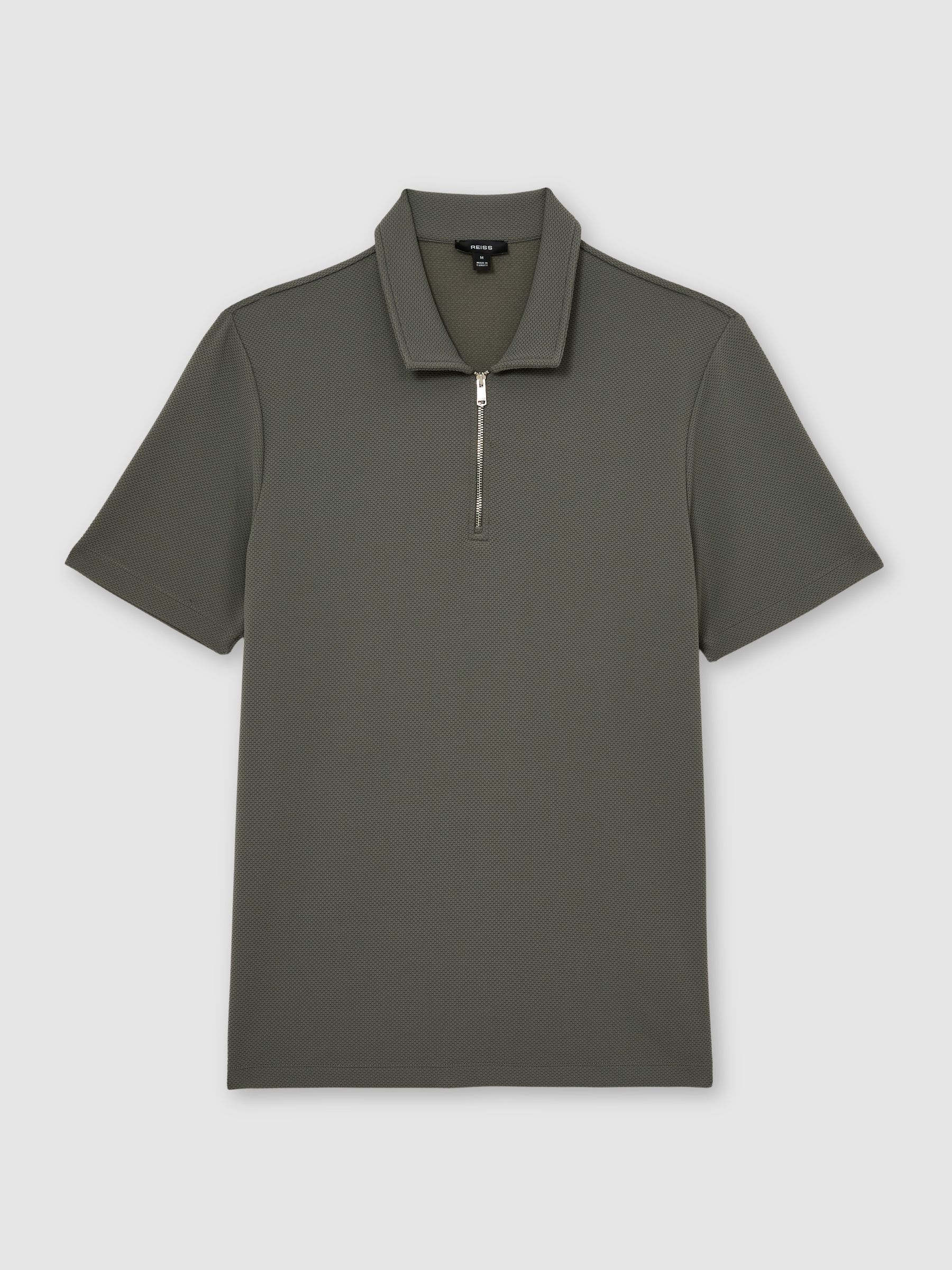 أخضر فاتح - قميص بولو بارز الملمس بنصف سحَّاب Forno من Reiss - صورة 2 من 6
