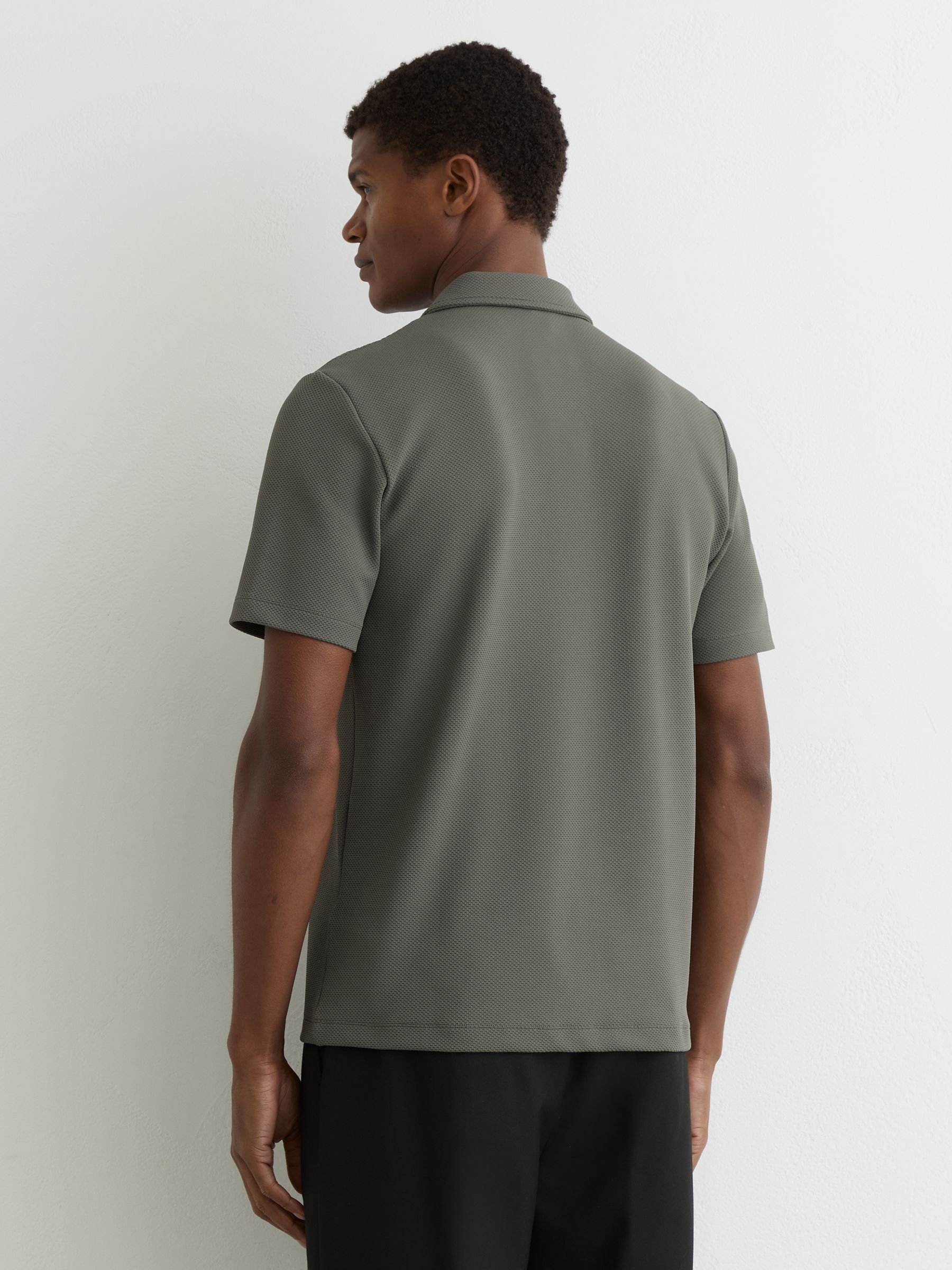 Half-Zip Textured Polo Shirt in Sage Green - image 4
