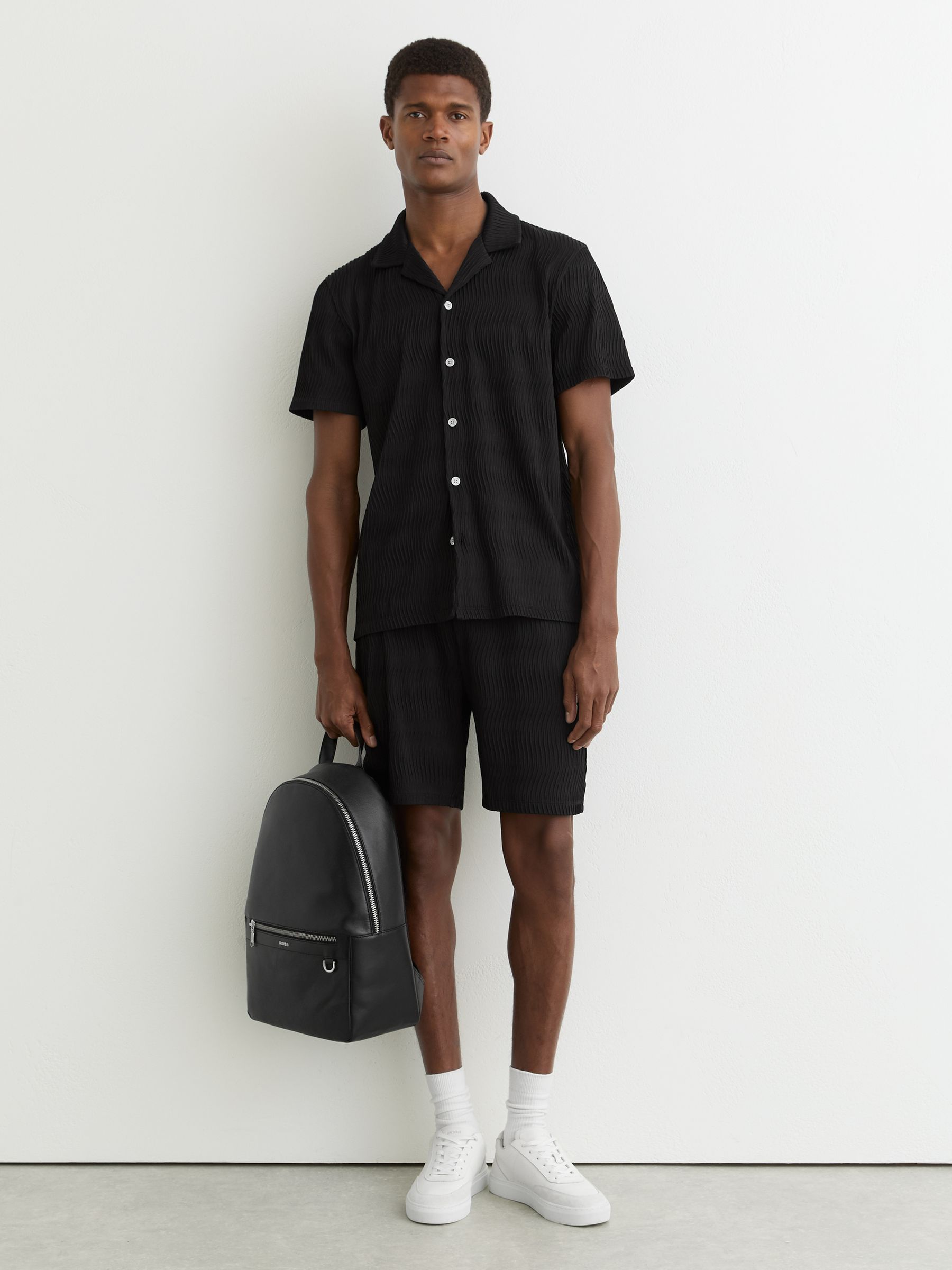 Textured-Wave Drawstring Shorts in Black - image 2