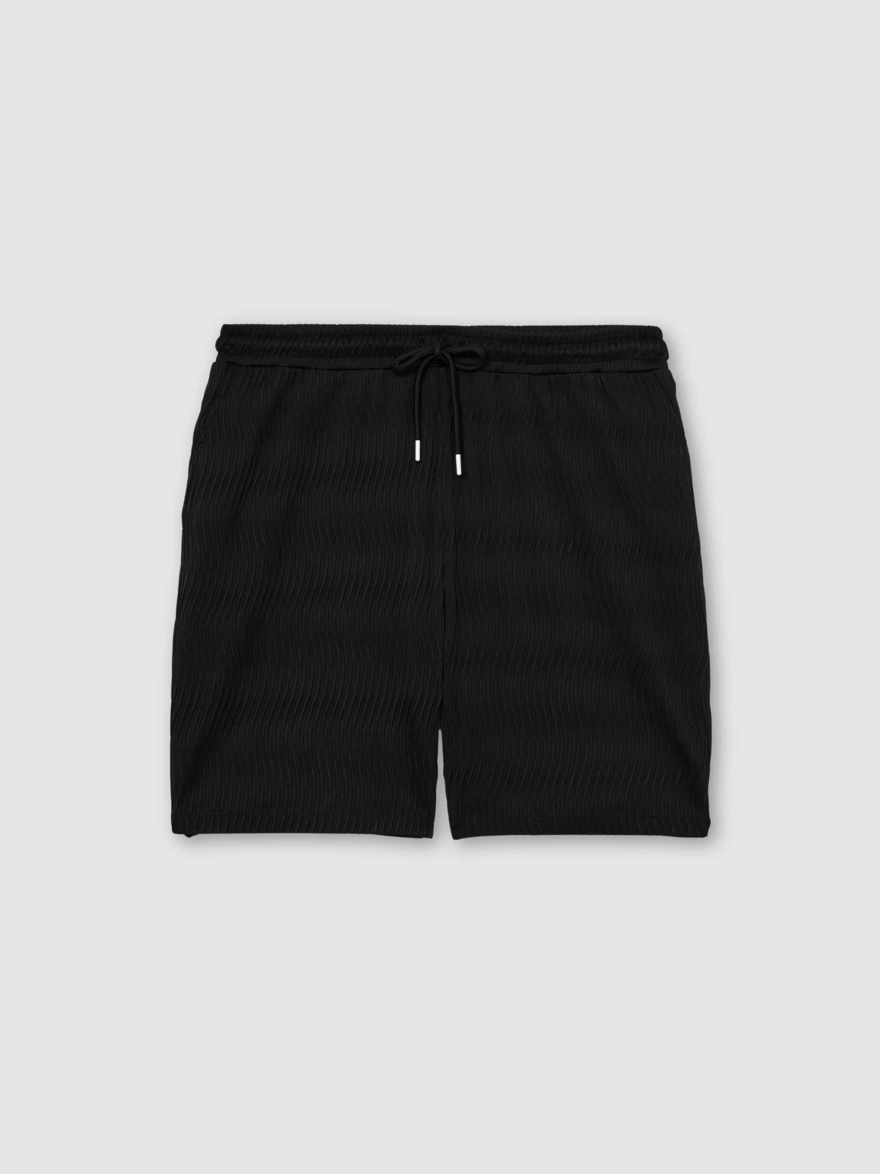 Textured-Wave Drawstring Shorts in Black - Image 2 of 7