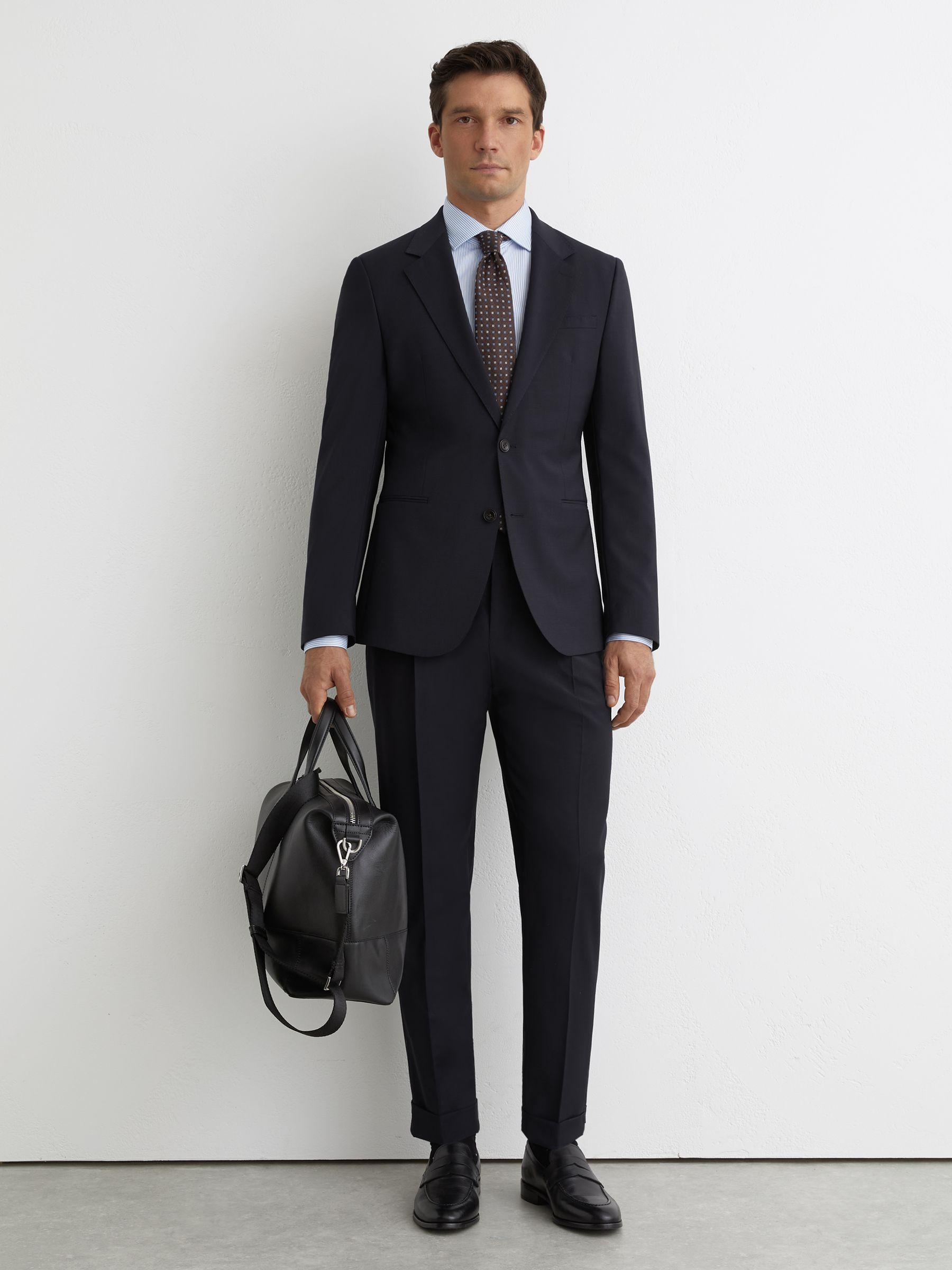 Wool-Blend Tailored-Fit Suit Trousers in Navy - Image 1 of 6