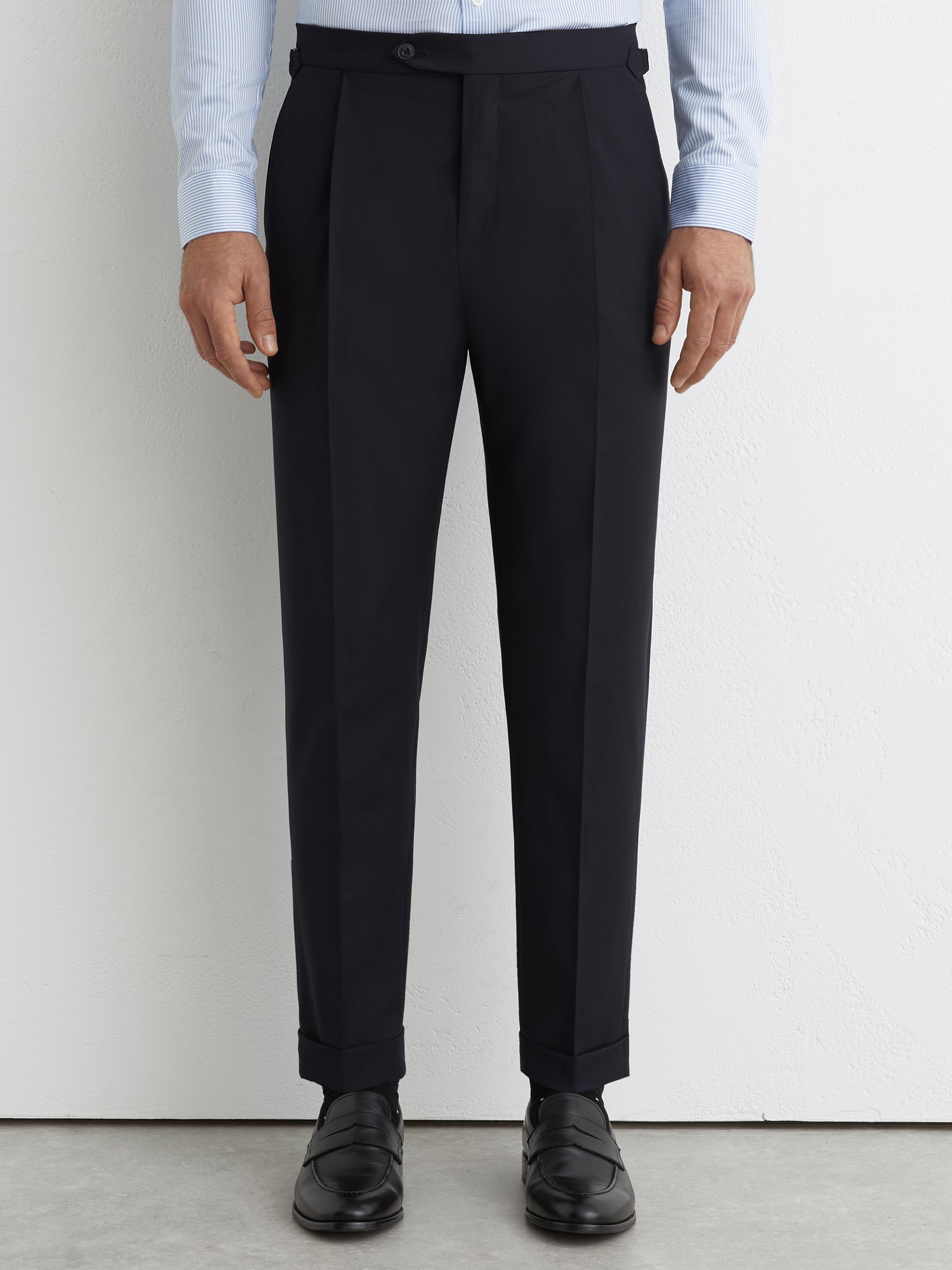 Tailored Fit Side-Adjuster Tailored-Fit Suit Trousers Wool-Blend in Navy - image 5
