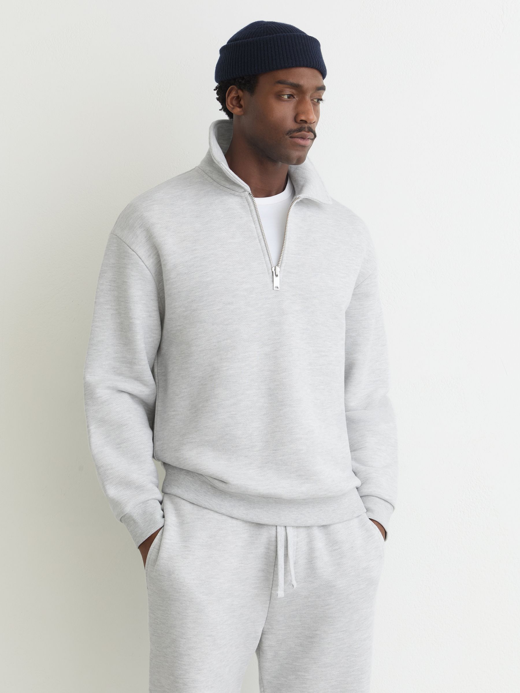 Cotton-Blend Heavyweight Zip Sweatshirt in Grey Melange - image 2