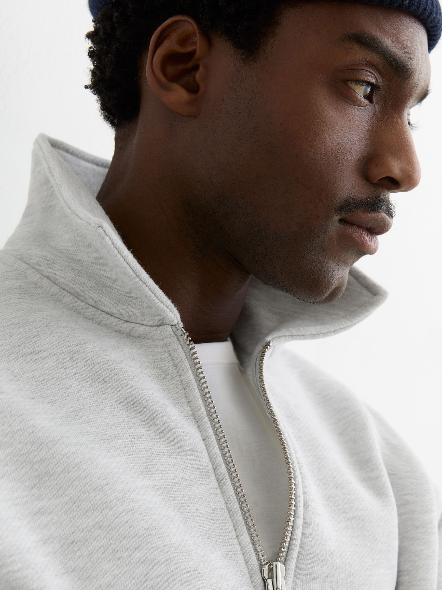 Cotton-Blend Heavyweight Zip Sweatshirt in Grey Melange - Image 4 of 7
