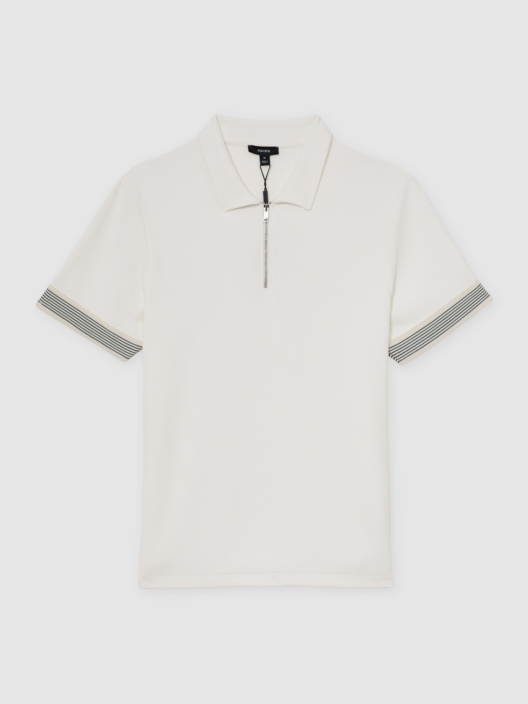 أبيض - Reiss Bruno Sleeve-Trim Half-Zip Polo Shirts - صورة 2 من 7