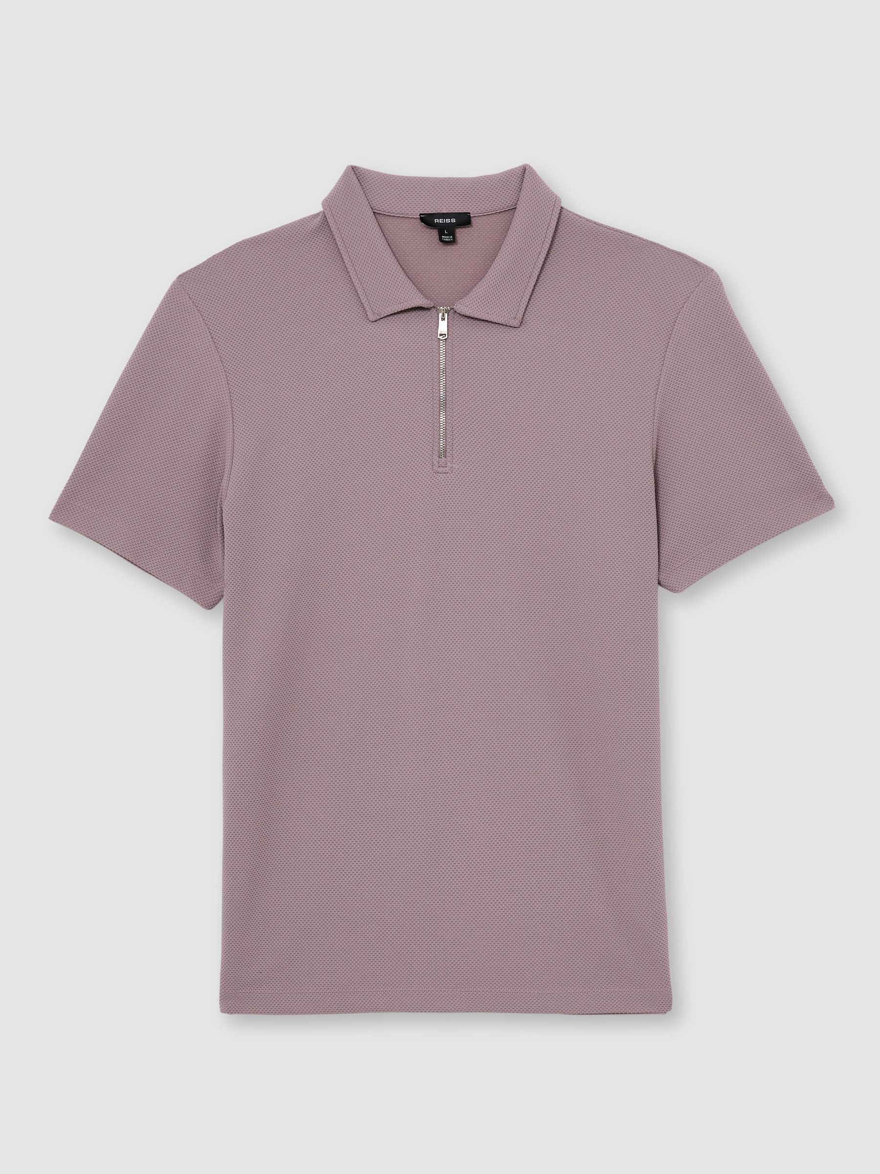 Half-Zip Textured Polo Shirt in Raspberry Pink - image 1