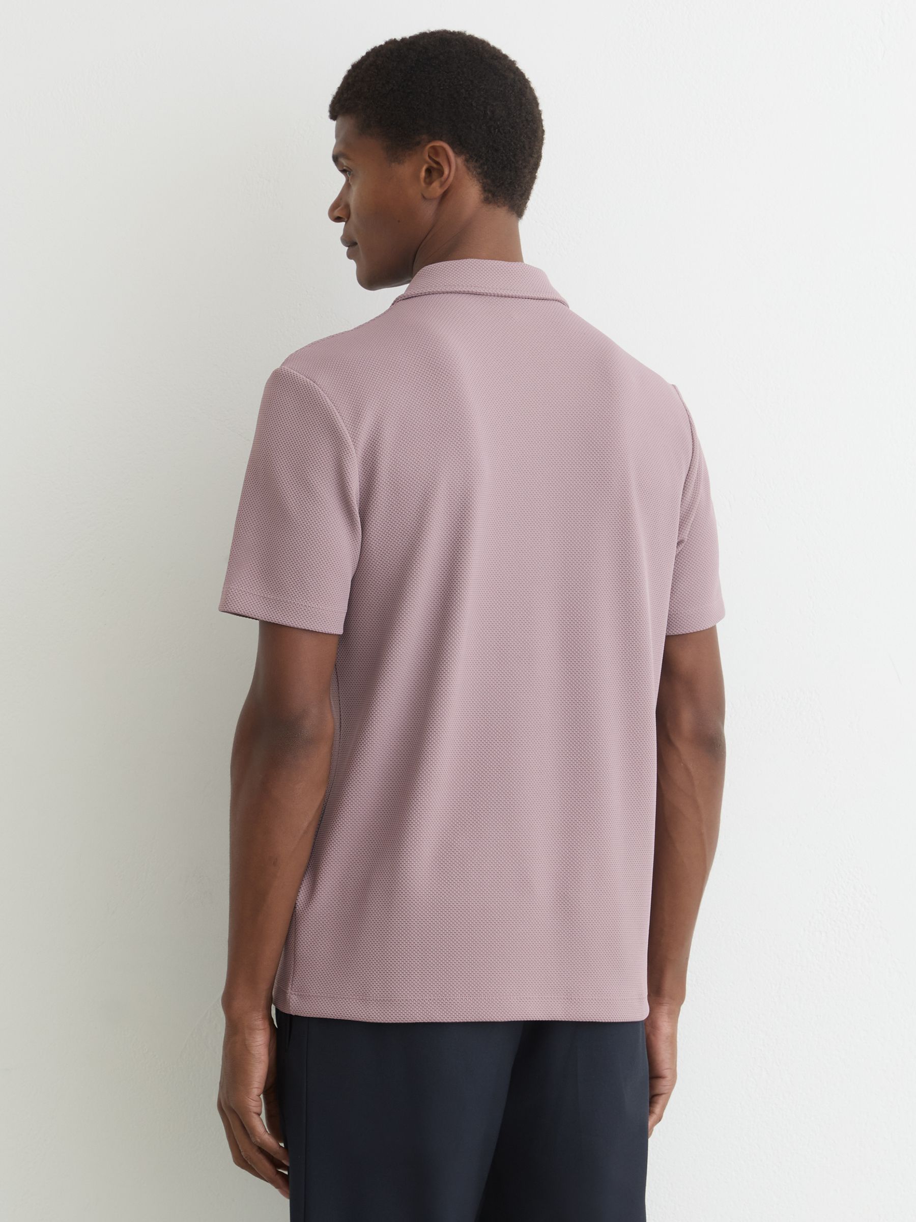 Half-Zip Textured Polo Shirt in Raspberry Pink - image 5