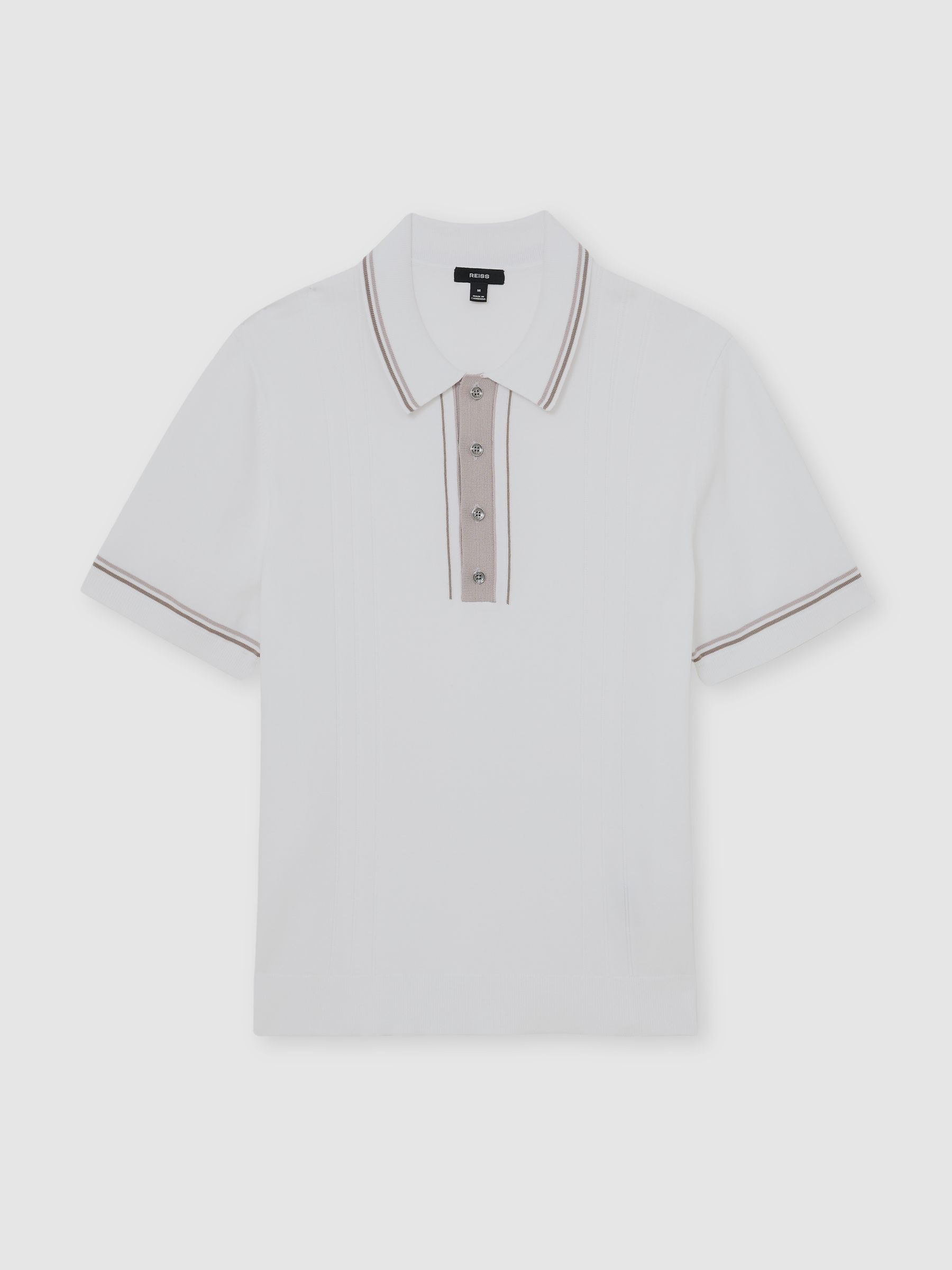 Tipped Half-Button Knitted Polo Shirt in Off White - Image 2 of 6 Tipped Half-Button Knitted Polo Shirt in Off White - Image 2 of 6