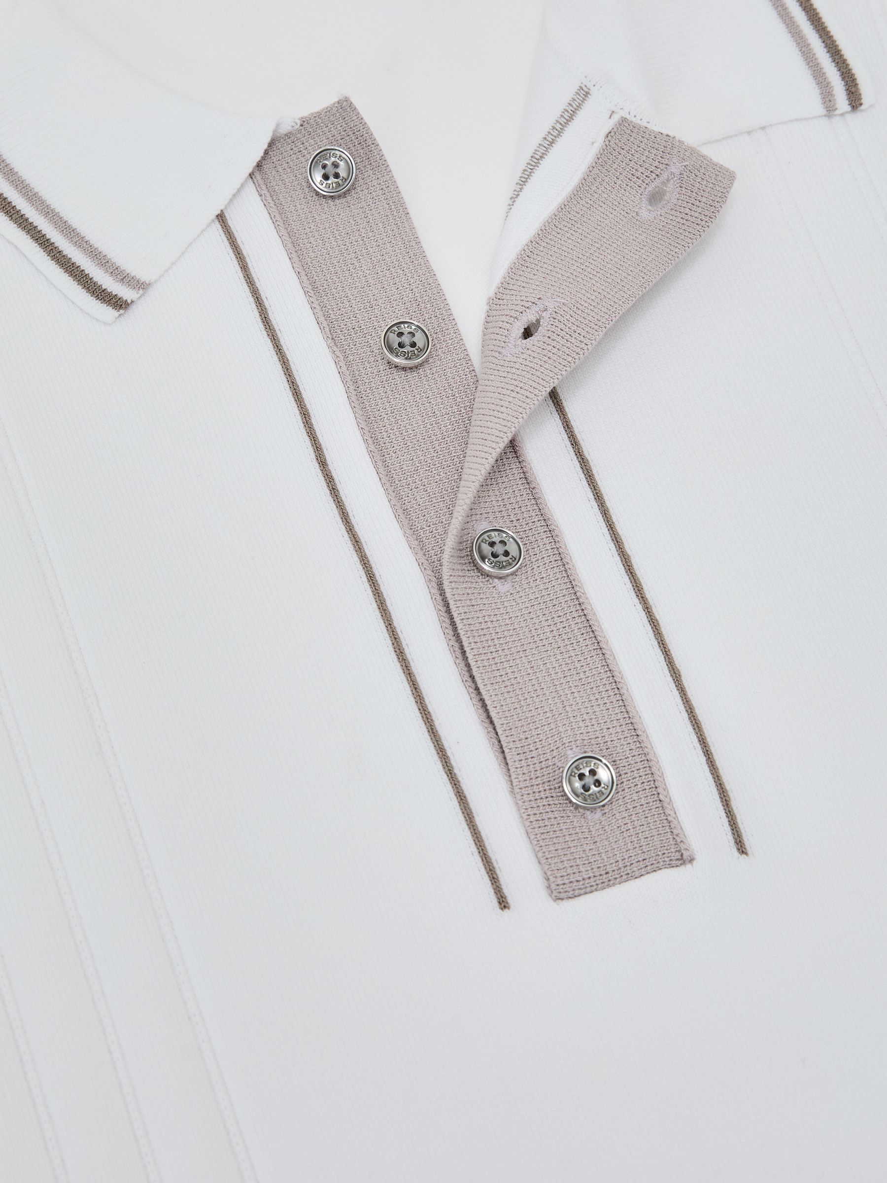 Tipped Half-Button Knitted Polo Shirt in Off White - Image 6 of 6