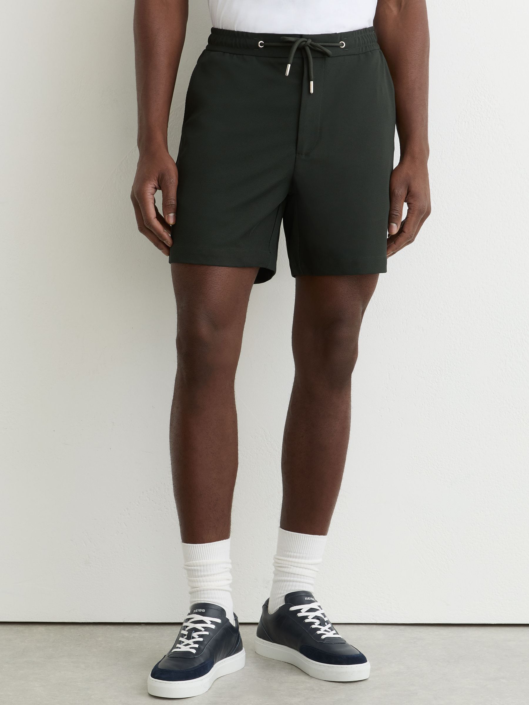 Textured Drawstring Shorts in Dark Green - image 5