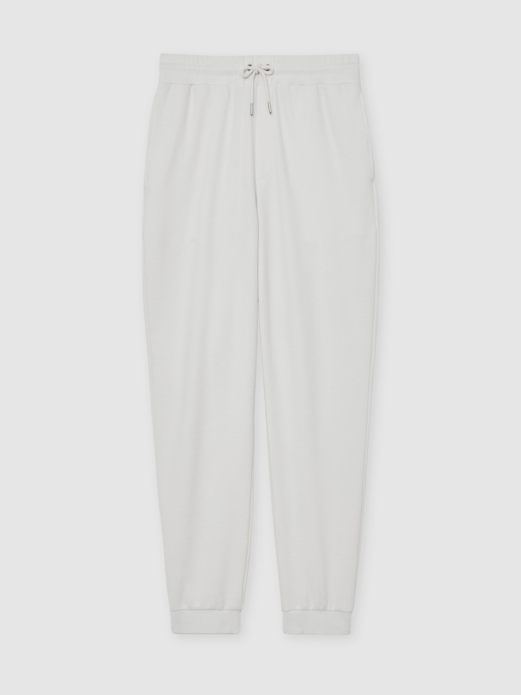 Cotton-Blend Brushed Ribbed Joggers in White