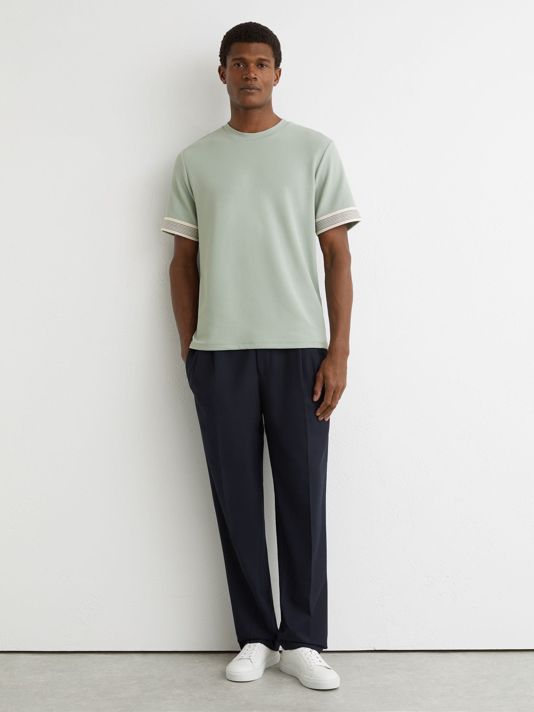 Textured Tape-Cuff T-Shirt in Mint Green - Image 1 of 7