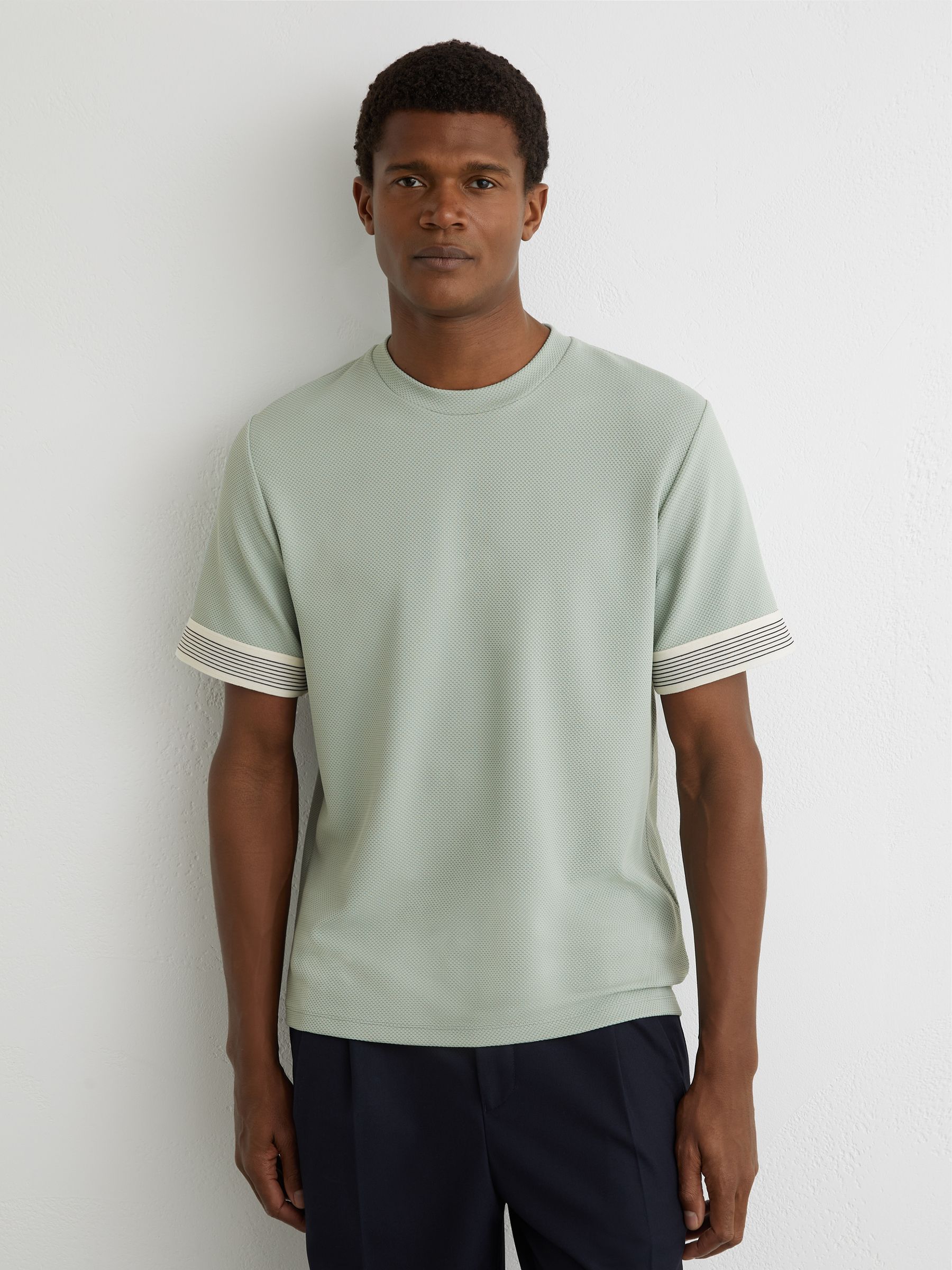 Textured Tape-Cuff T-Shirt in Mint Green - Image 3 of 7