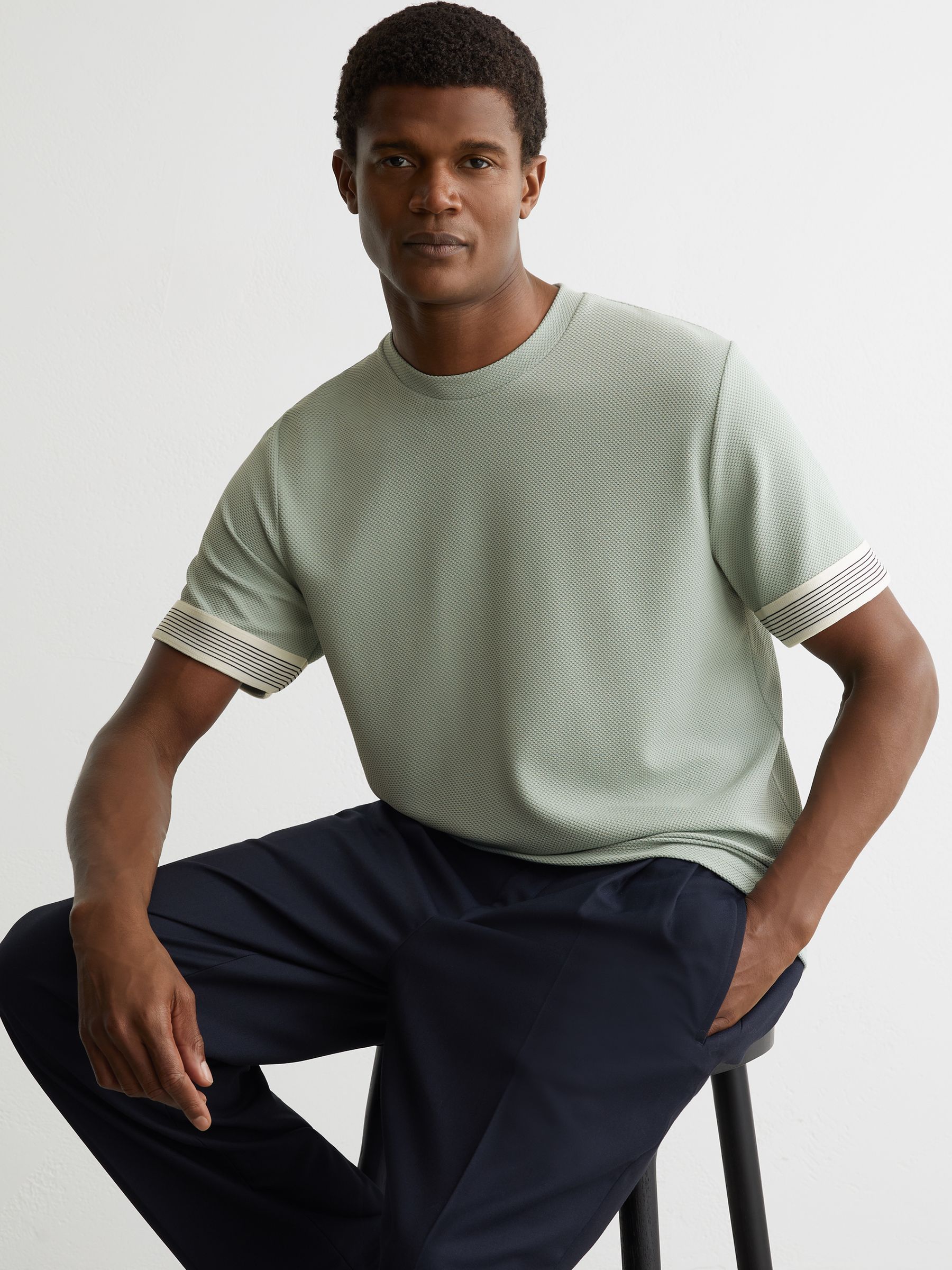 Textured Tape-Cuff T-Shirt in Mint Green - Image 5 of 7