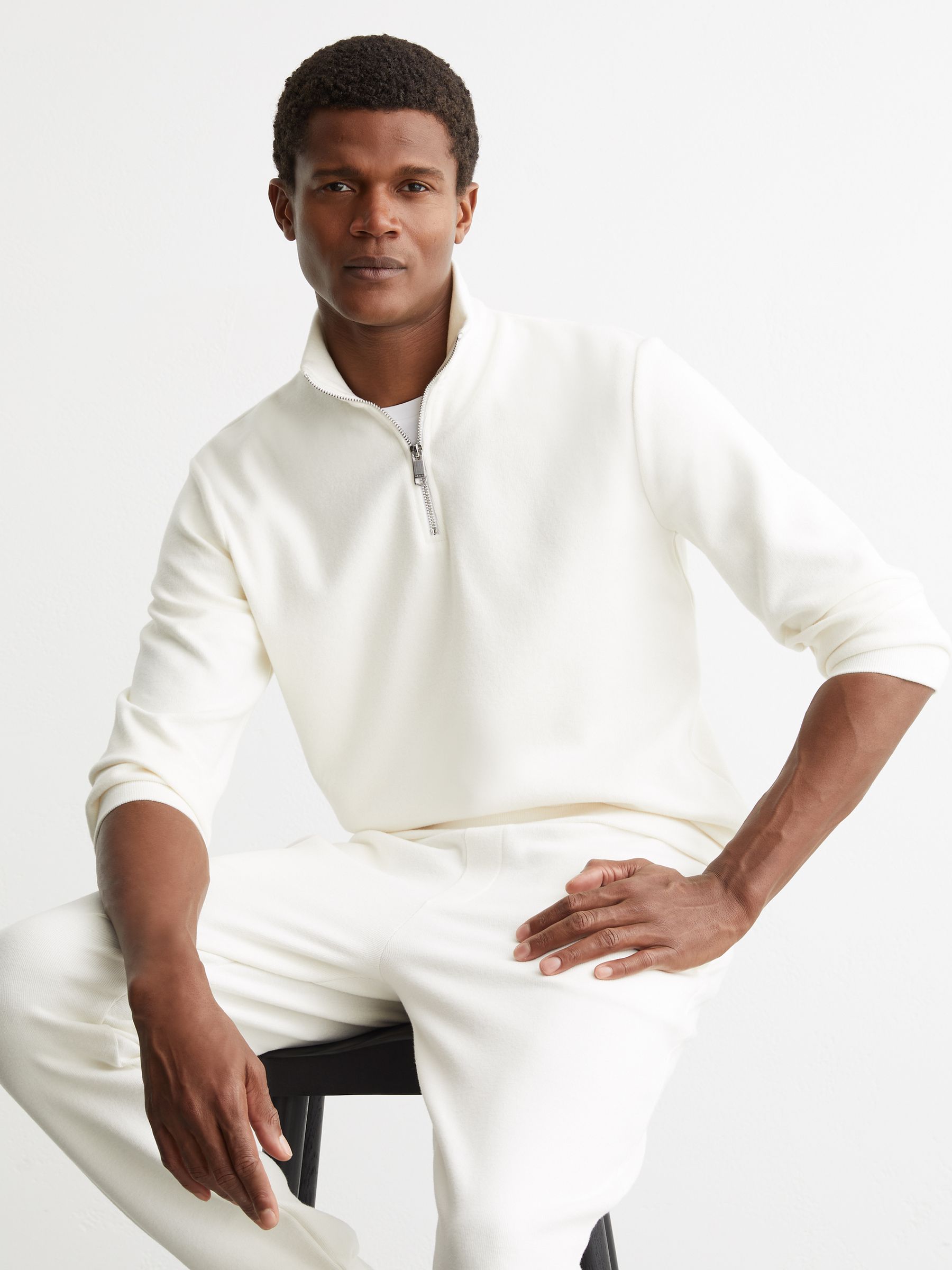 Cotton-Blend Ribbed Half-Zip Jumper in White - image 2
