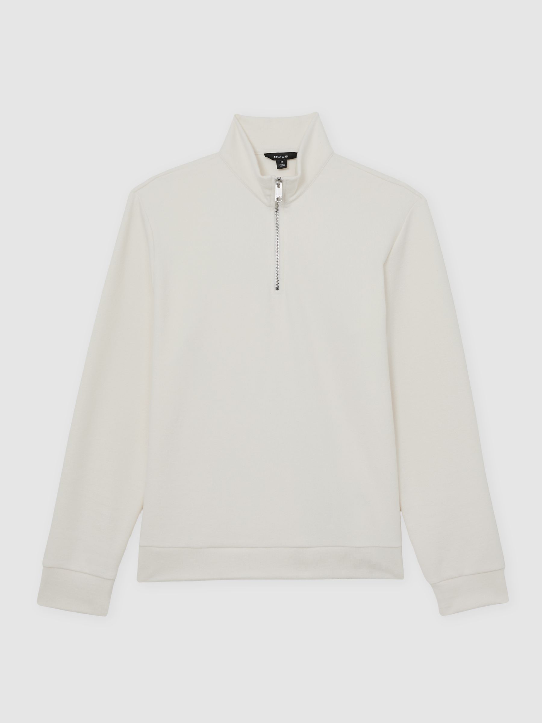 Cotton-Blend Ribbed Half-Zip Jumper in White - image 1