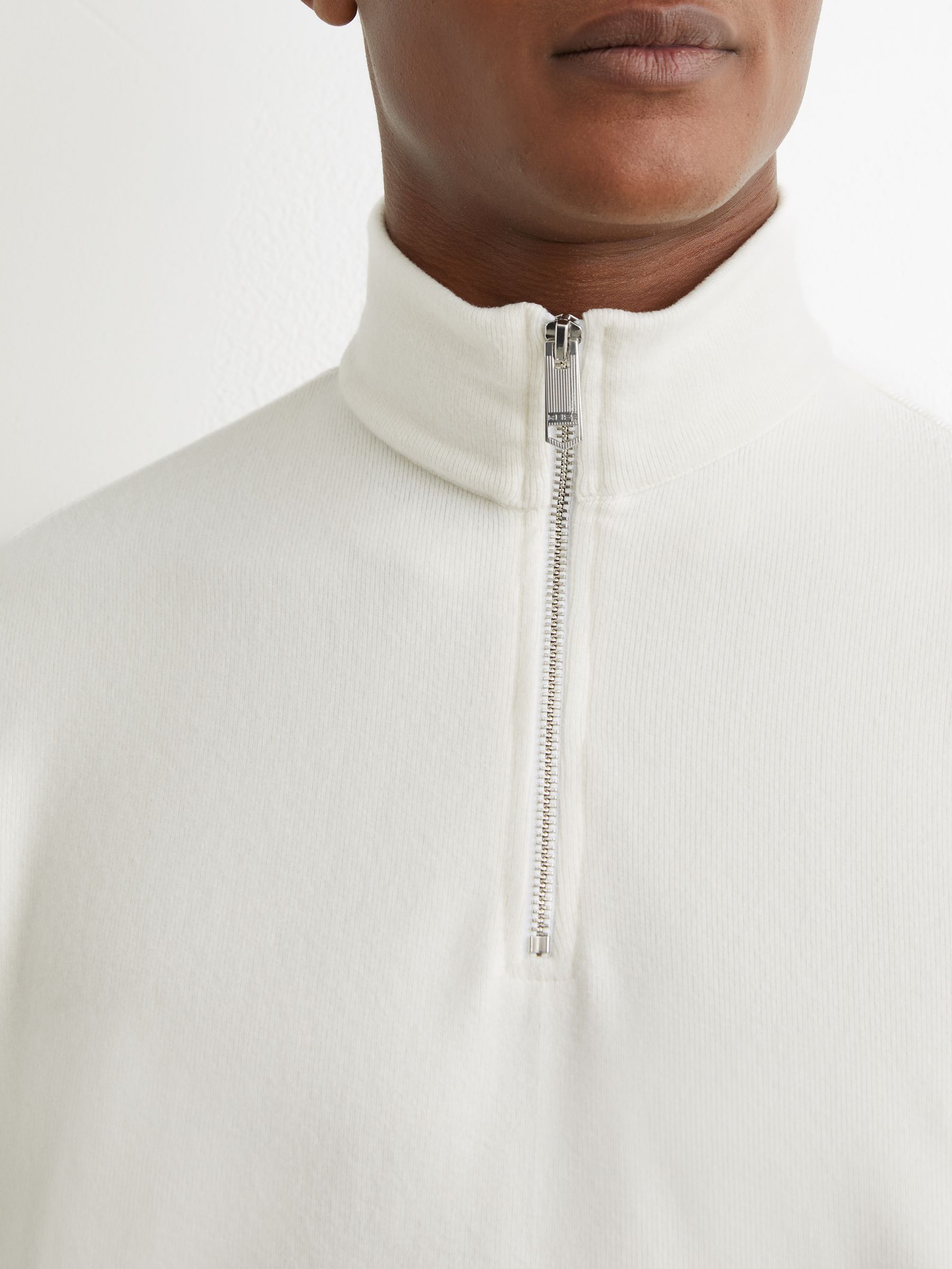 Cotton-Blend Ribbed Half-Zip Jumper in White - image 5
