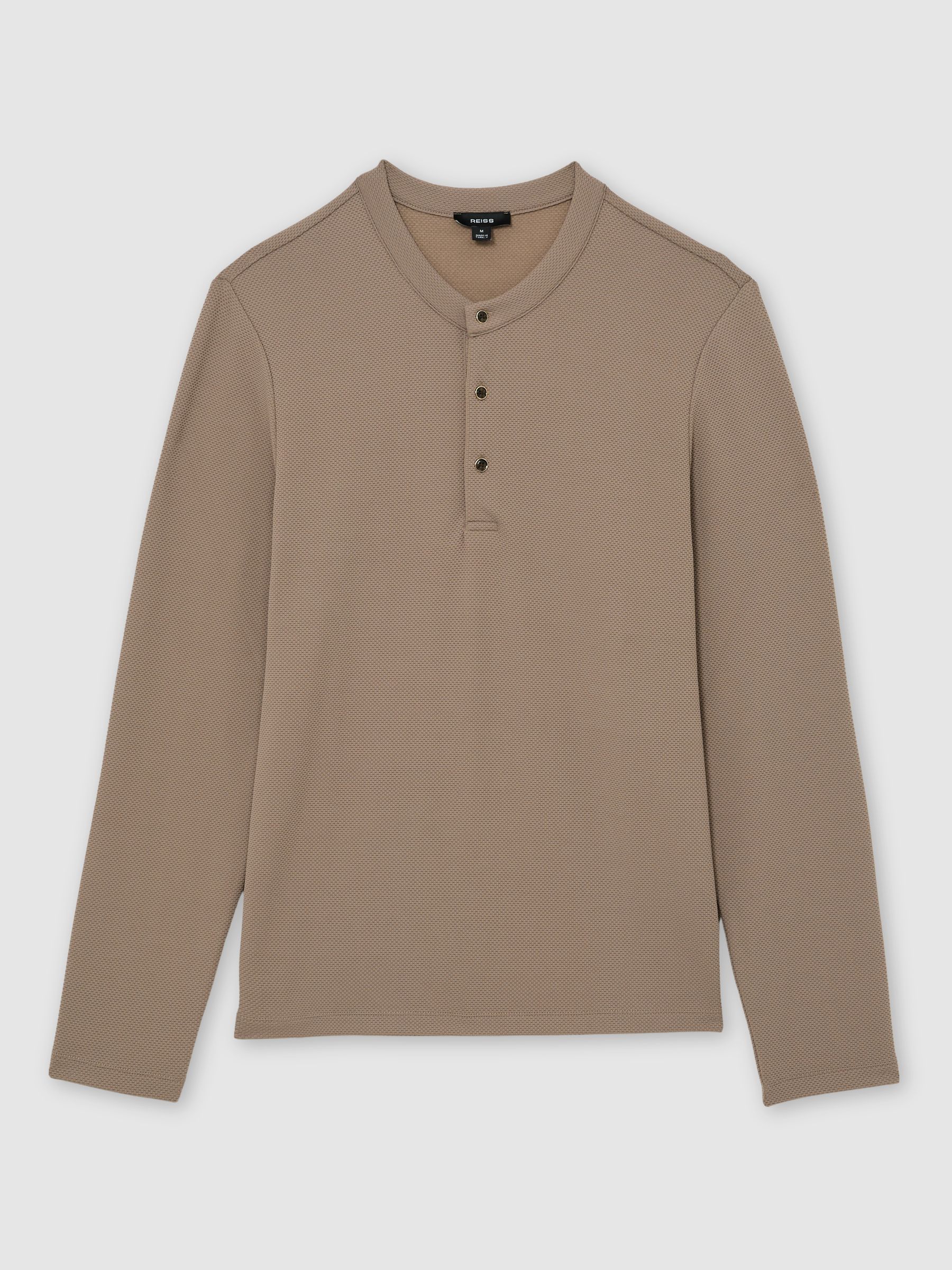 Textured Long-Sleeve Henley Shirt in Camel - image 1