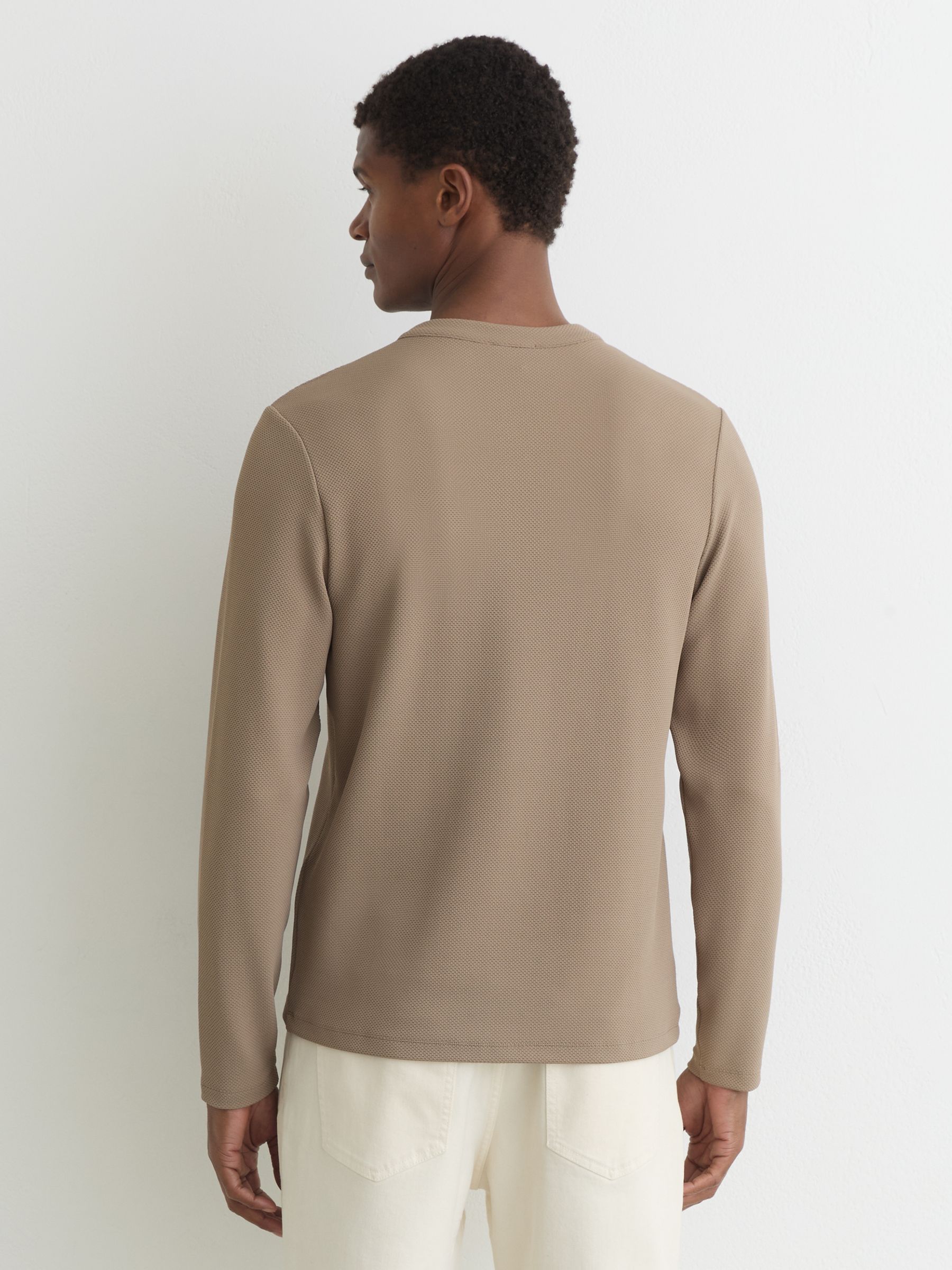 Textured Long-Sleeve Henley Shirt in Camel - image 4