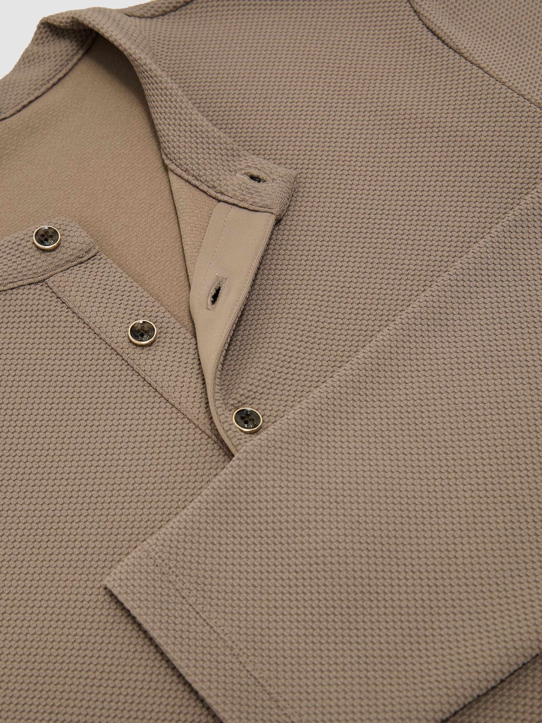 Textured Long-Sleeve Henley Shirt in Camel - image 3