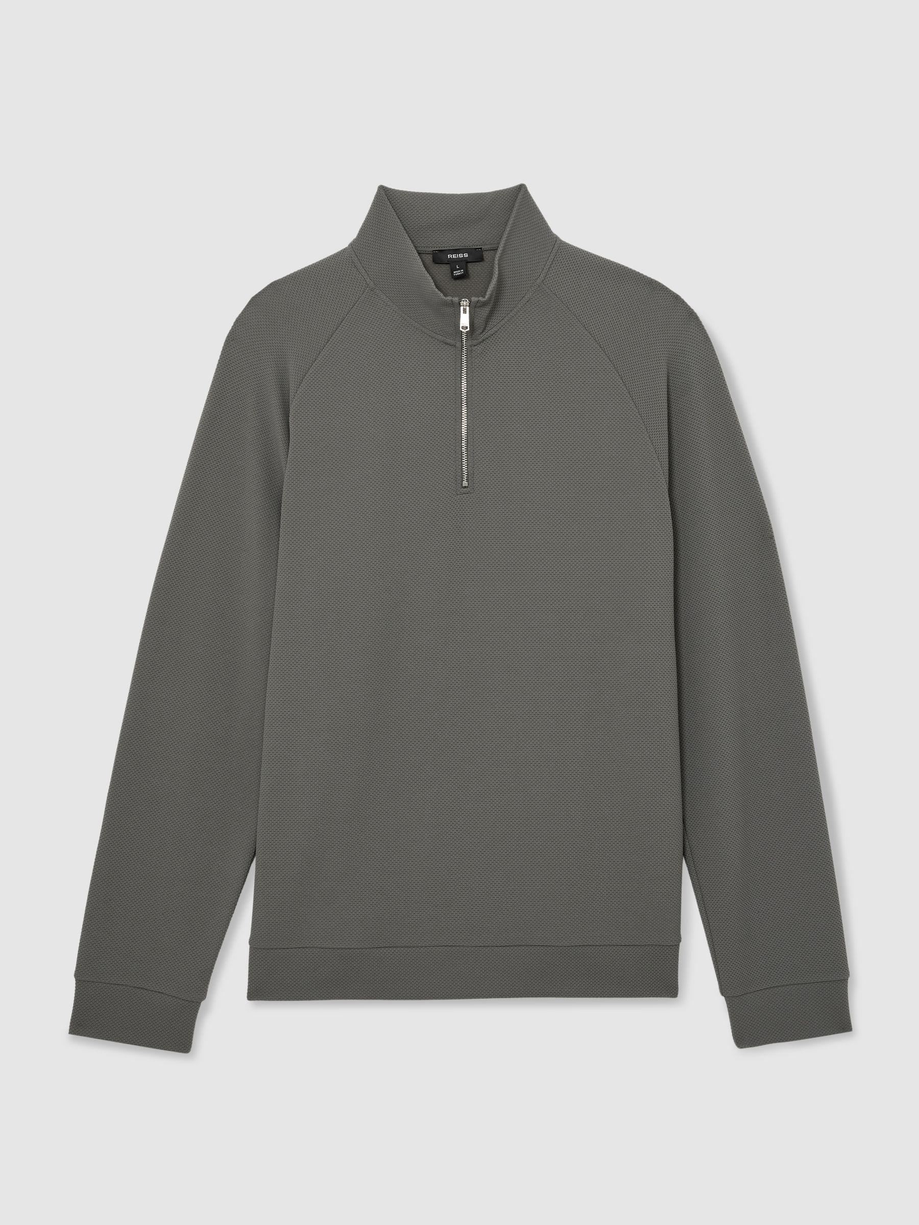 Textured Half-Zip Funnel-Neck Jumper in Sage Green - Image 2 of 6