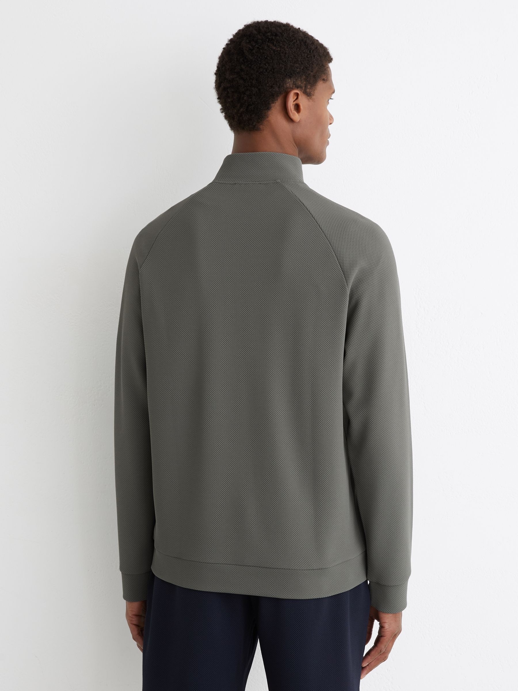 Textured Half-Zip Funnel-Neck Jumper in Sage Green - Image 5 of 6