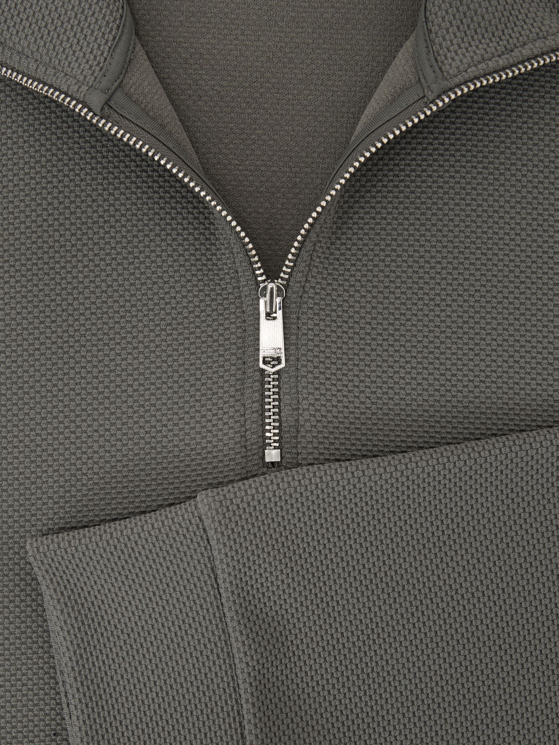 Textured Half-Zip Funnel-Neck Jumper in Sage Green - image 3