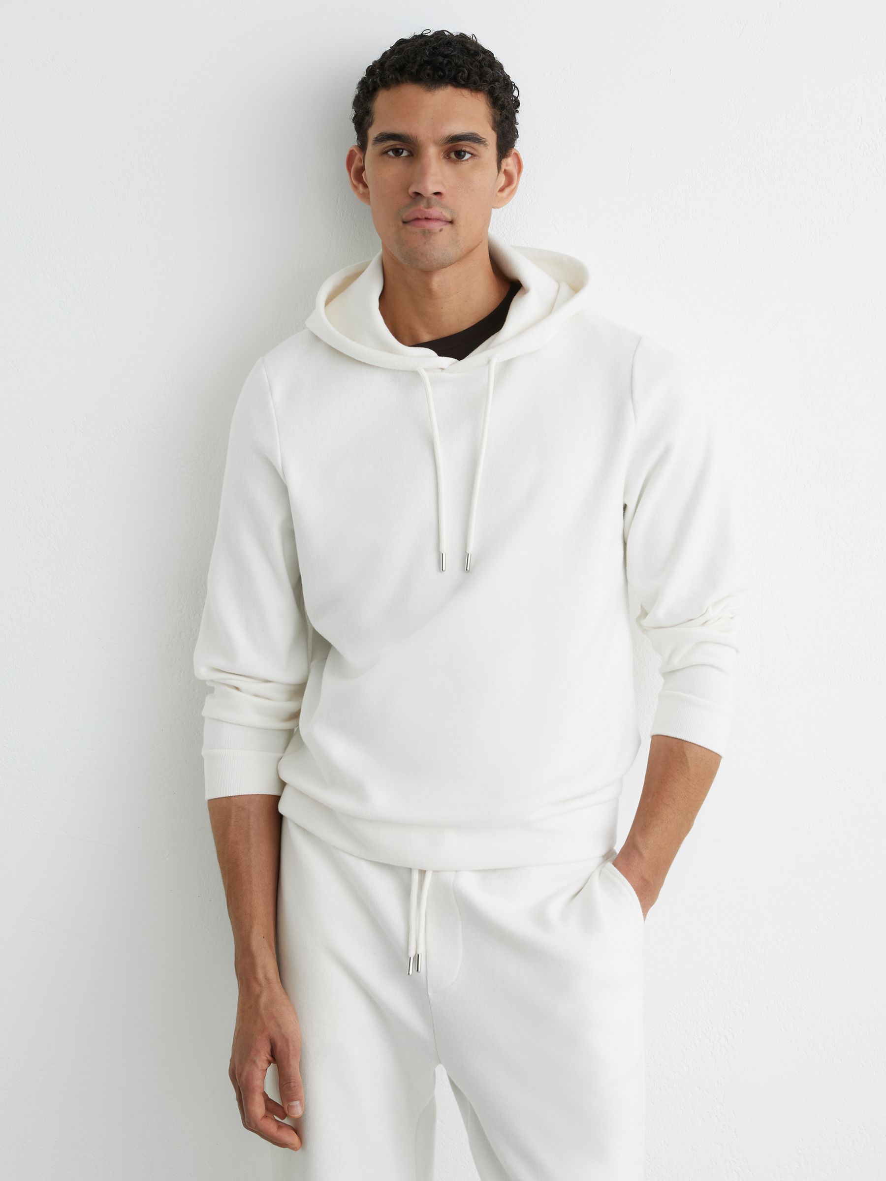 Cotton-blend Brushed Ribbed Hoodie