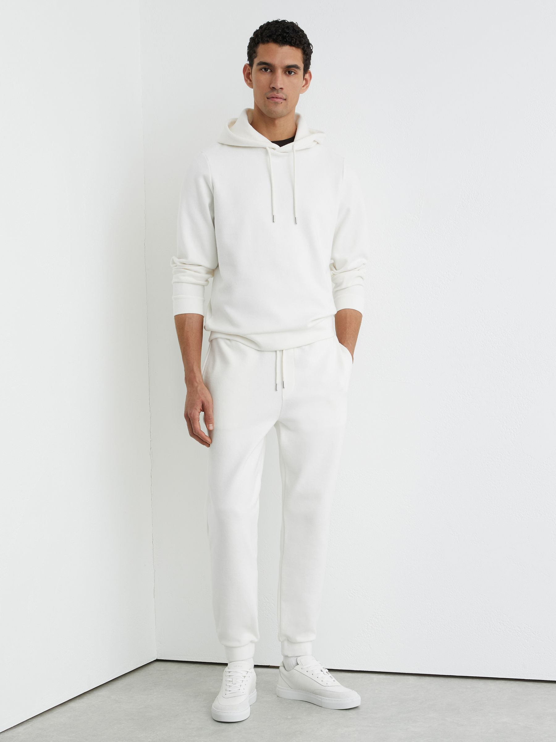 Cotton-Blend Brushed Ribbed Hoodie in White - image 5