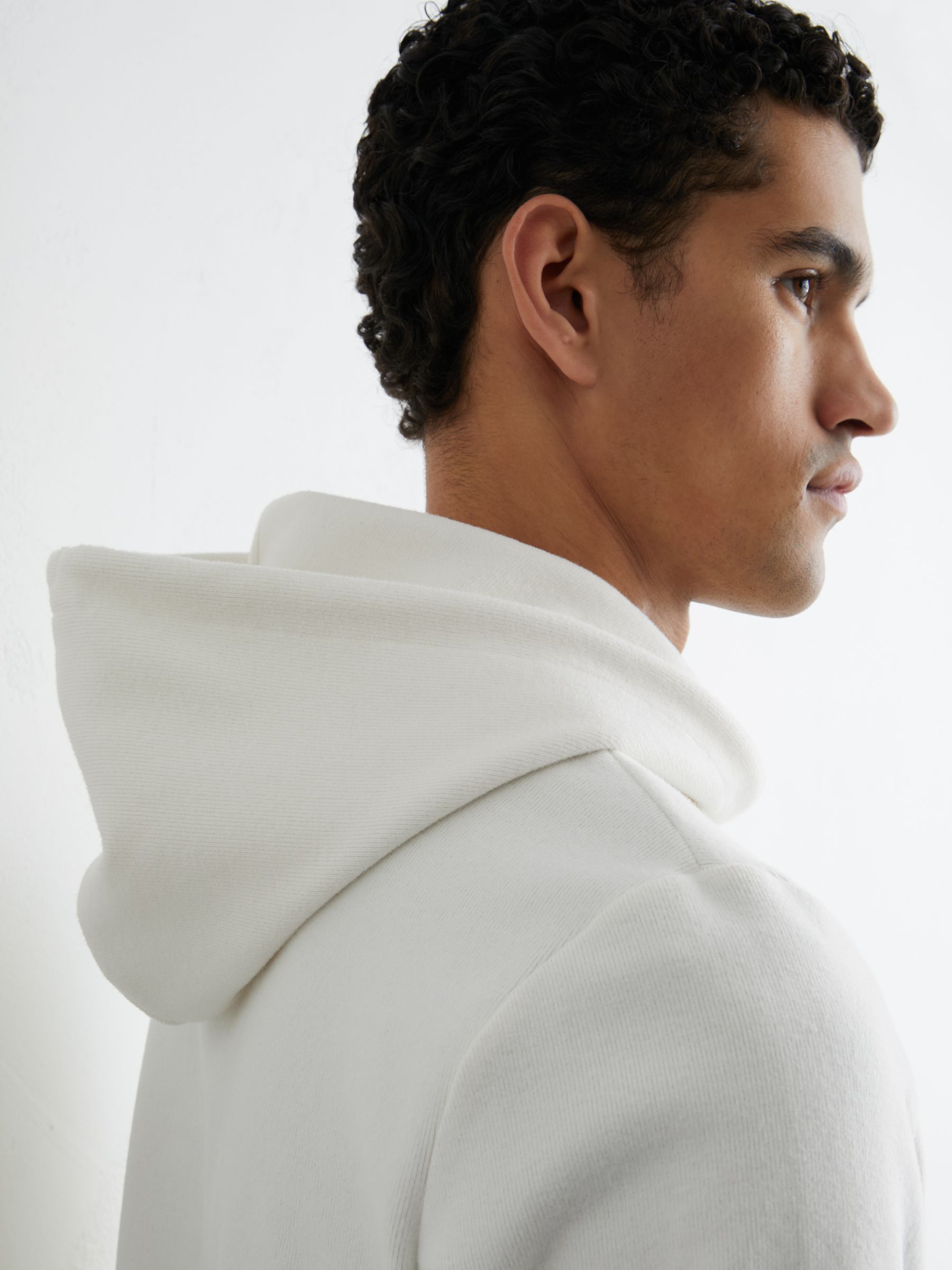 Cotton-Blend Brushed Ribbed Hoodie in White - Image 4 of 6