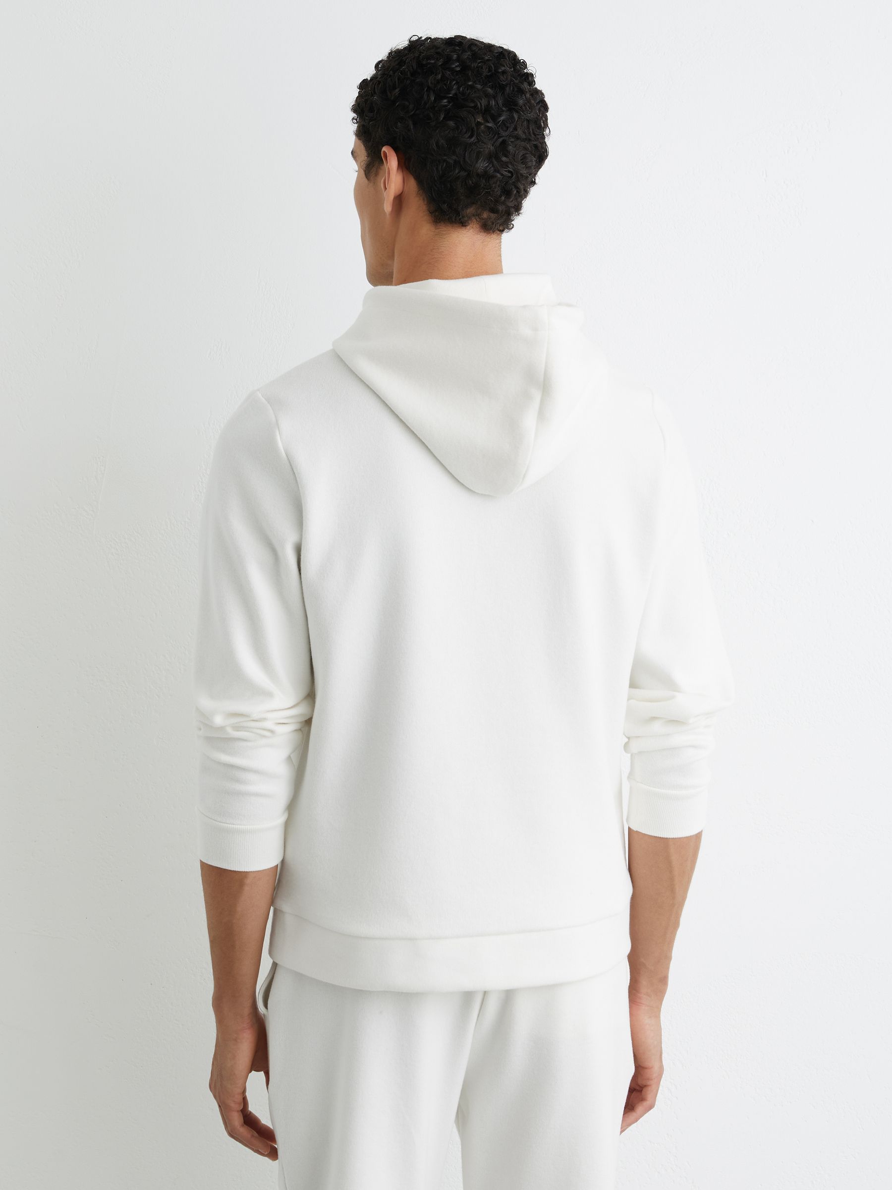 Cotton-Blend Brushed Ribbed Hoodie in White - image 4