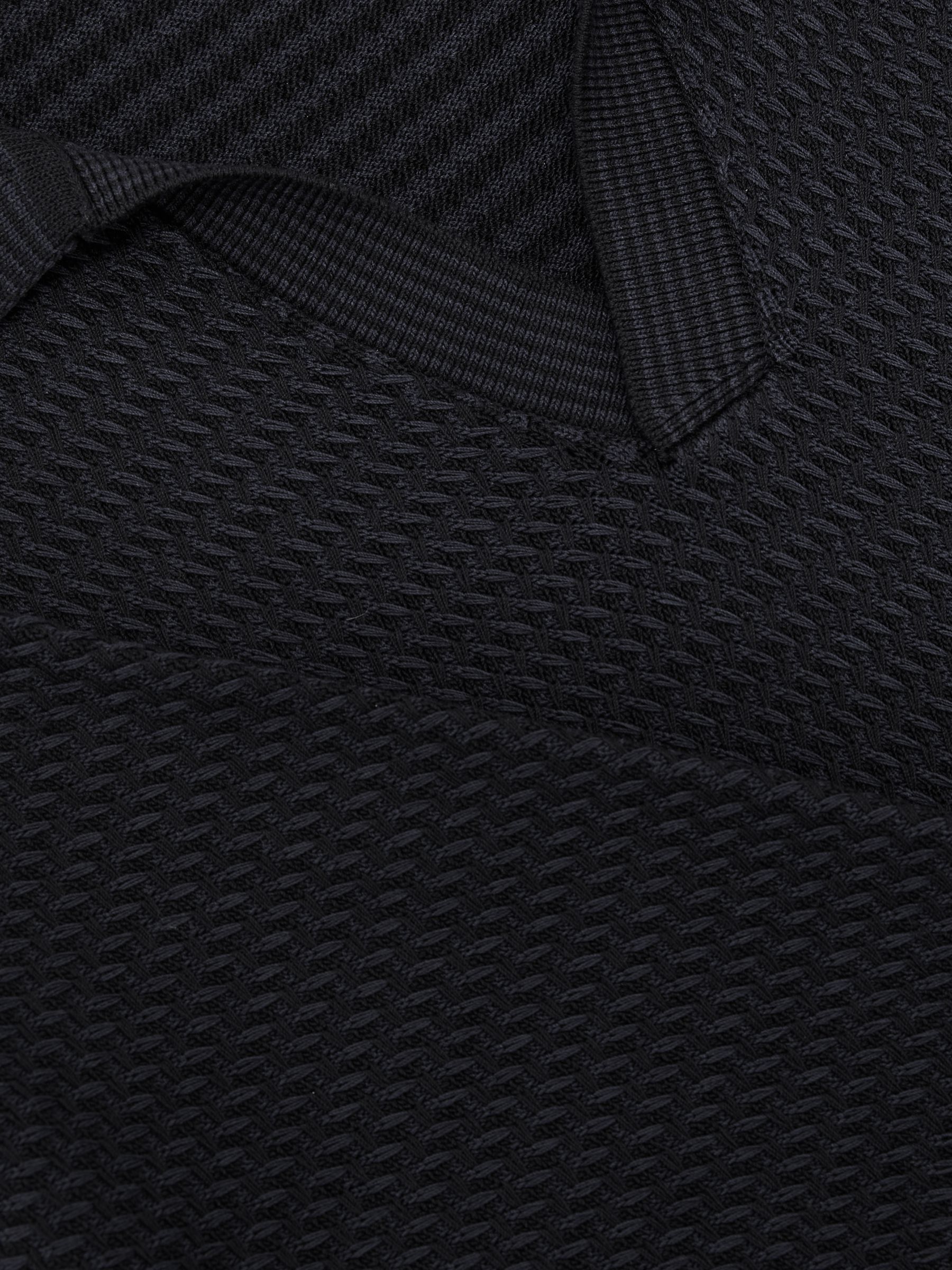 Open-Collar Textured-Knit Polo Shirt in Navy - image 3