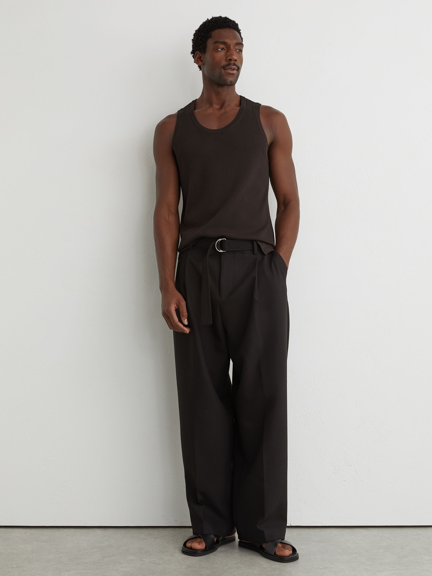 Textured-Knit Round-Neck Vest in Chocolate Brown - Image 3 of 8